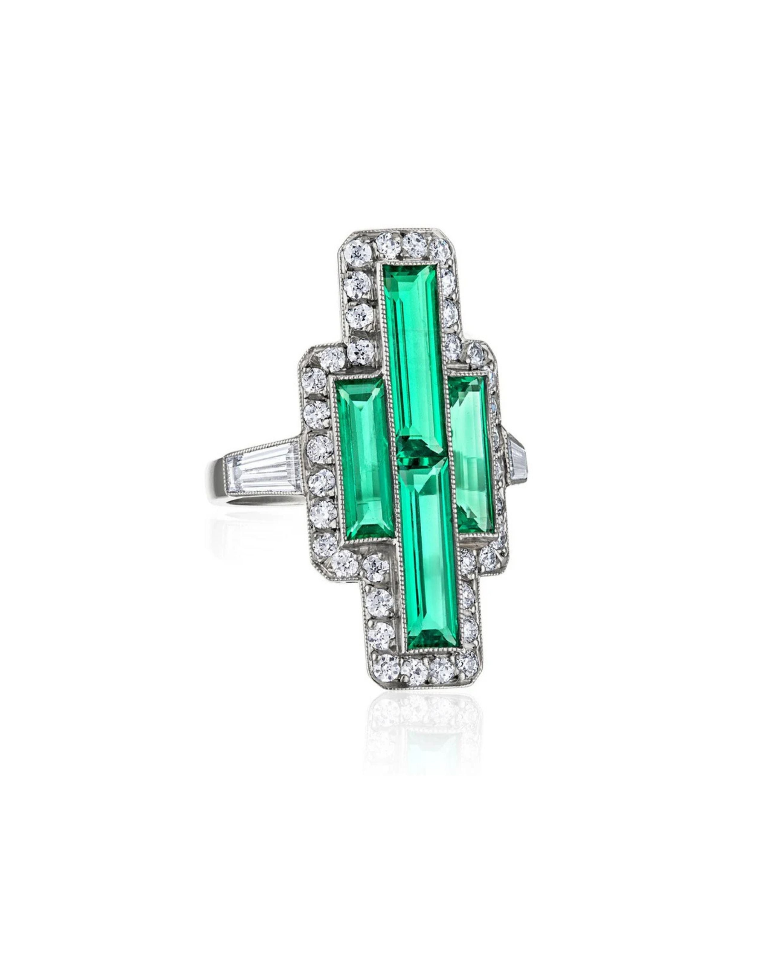 Colombian Emerald Tapered Baguette Pointer Ring