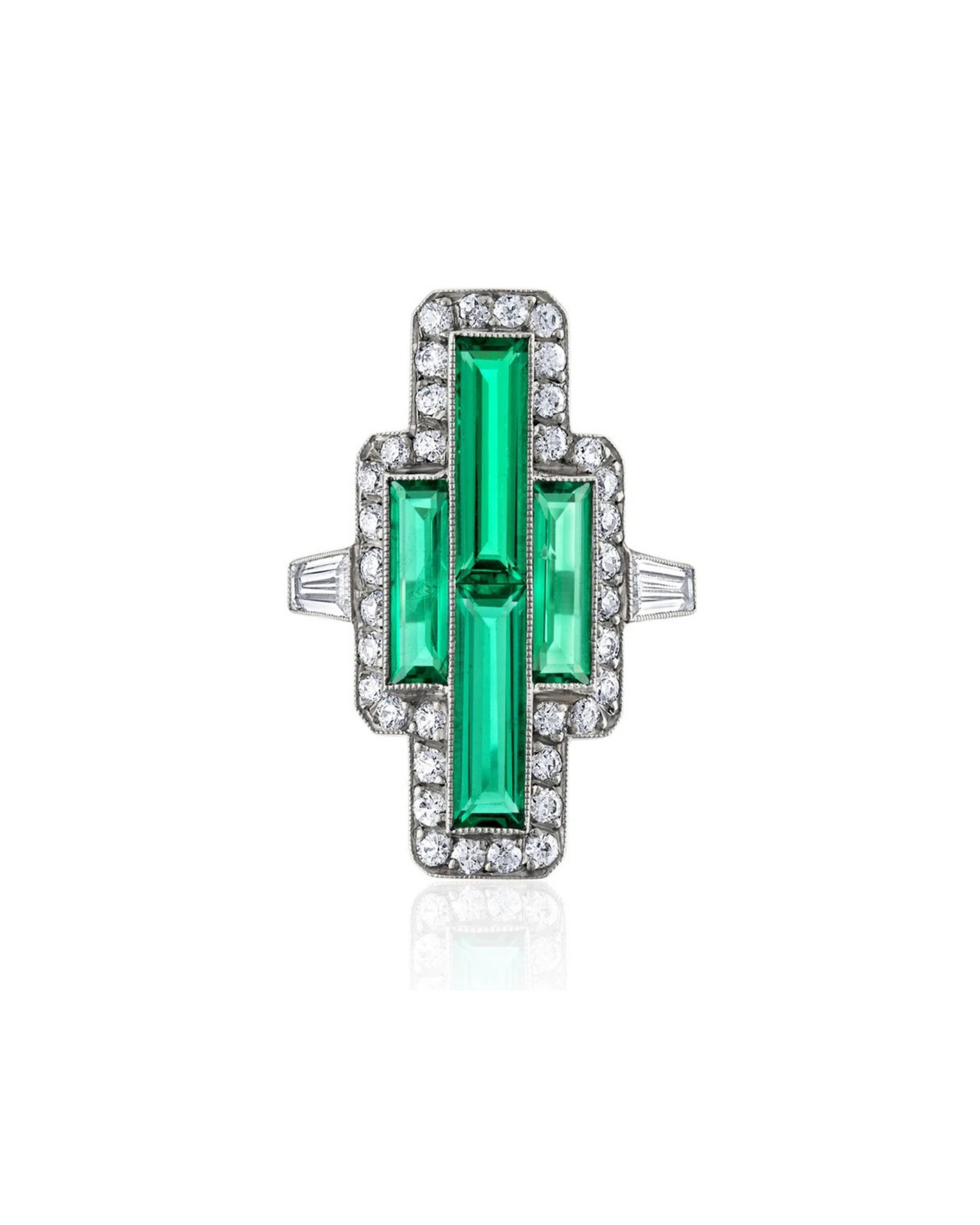 Colombian Emerald Tapered Baguette Pointer Ring