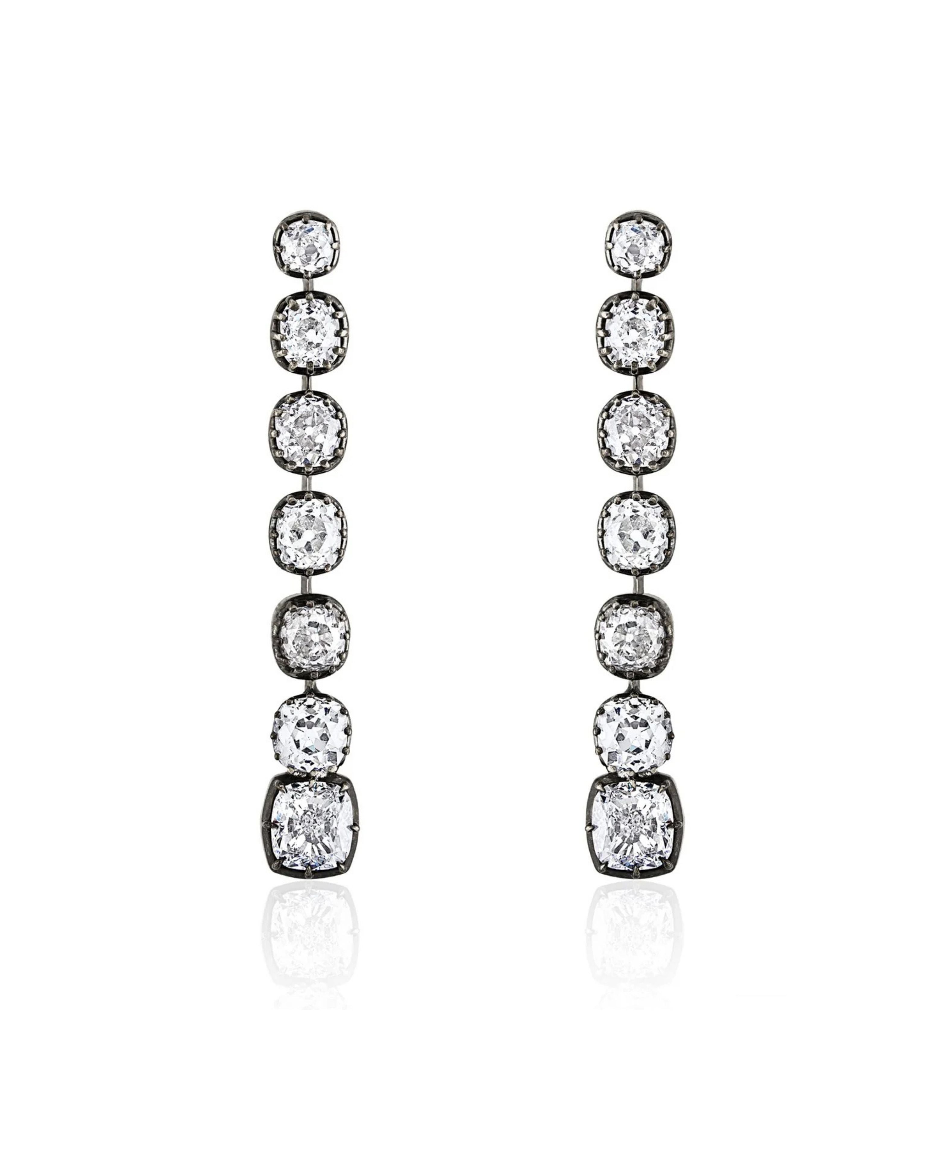 Cushion Cut Diamond Line Earrings