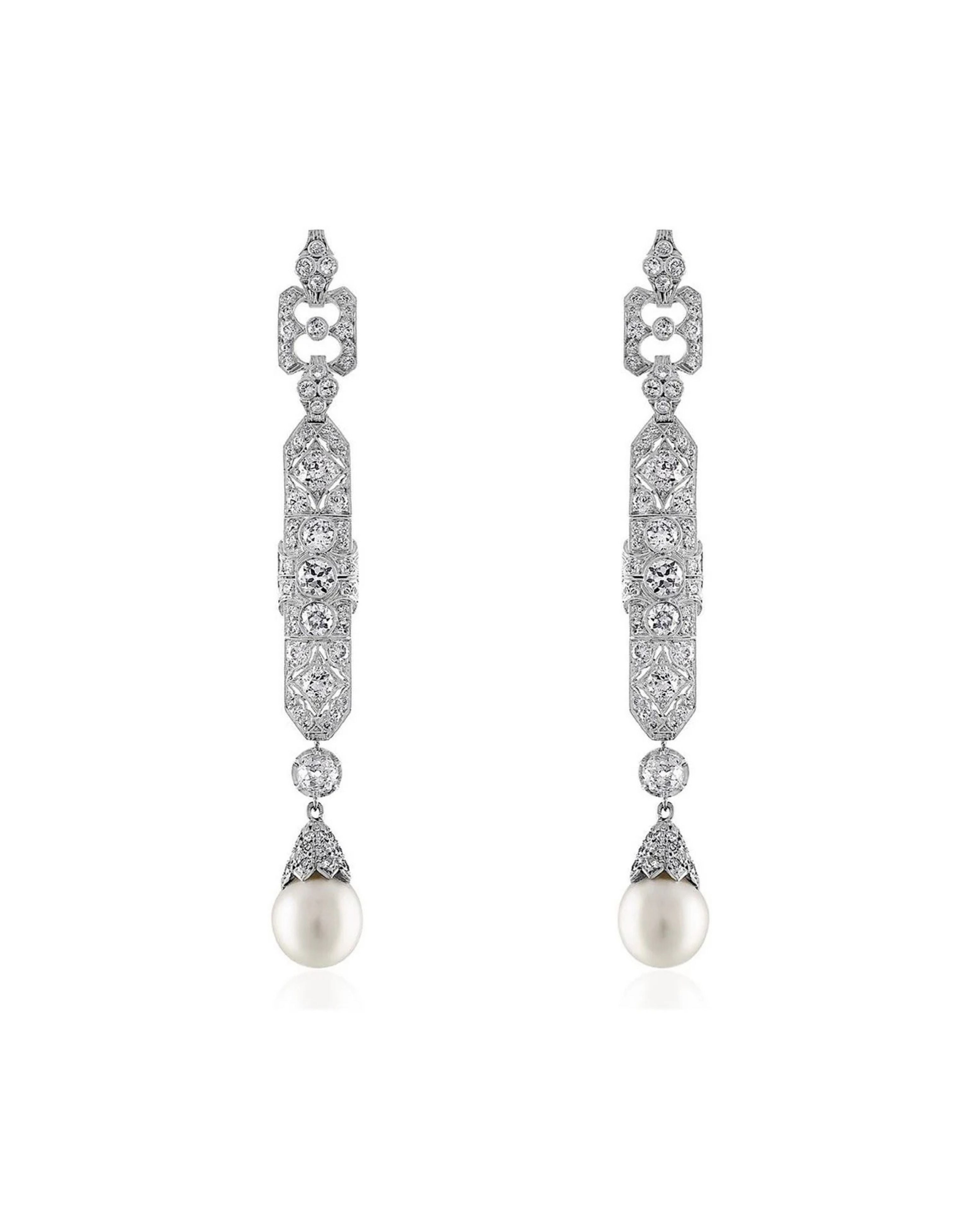 Deco Gala Pearl & Diamond Chandelier Earrings
