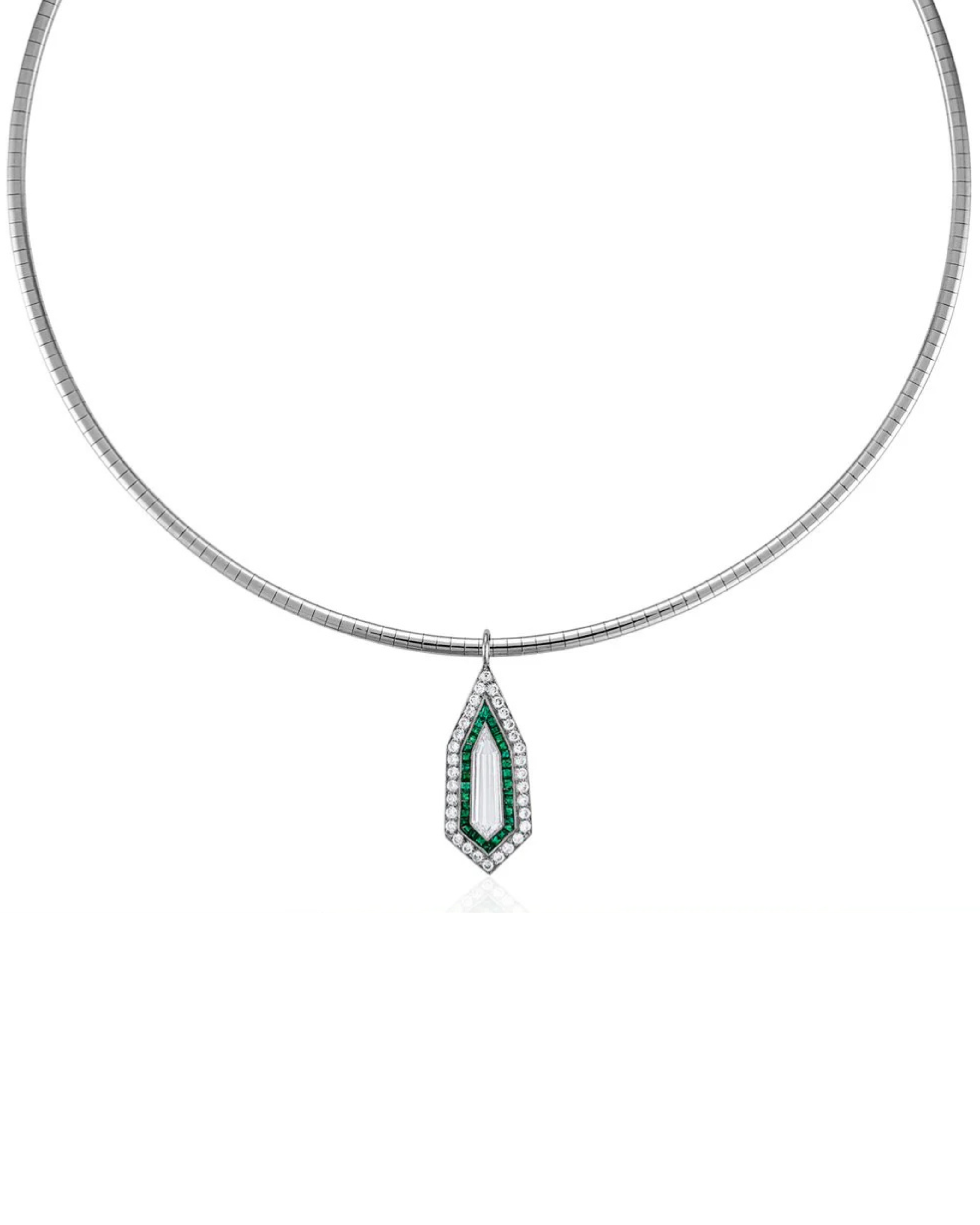 Diamond Kite Emerald Pendant Necklace