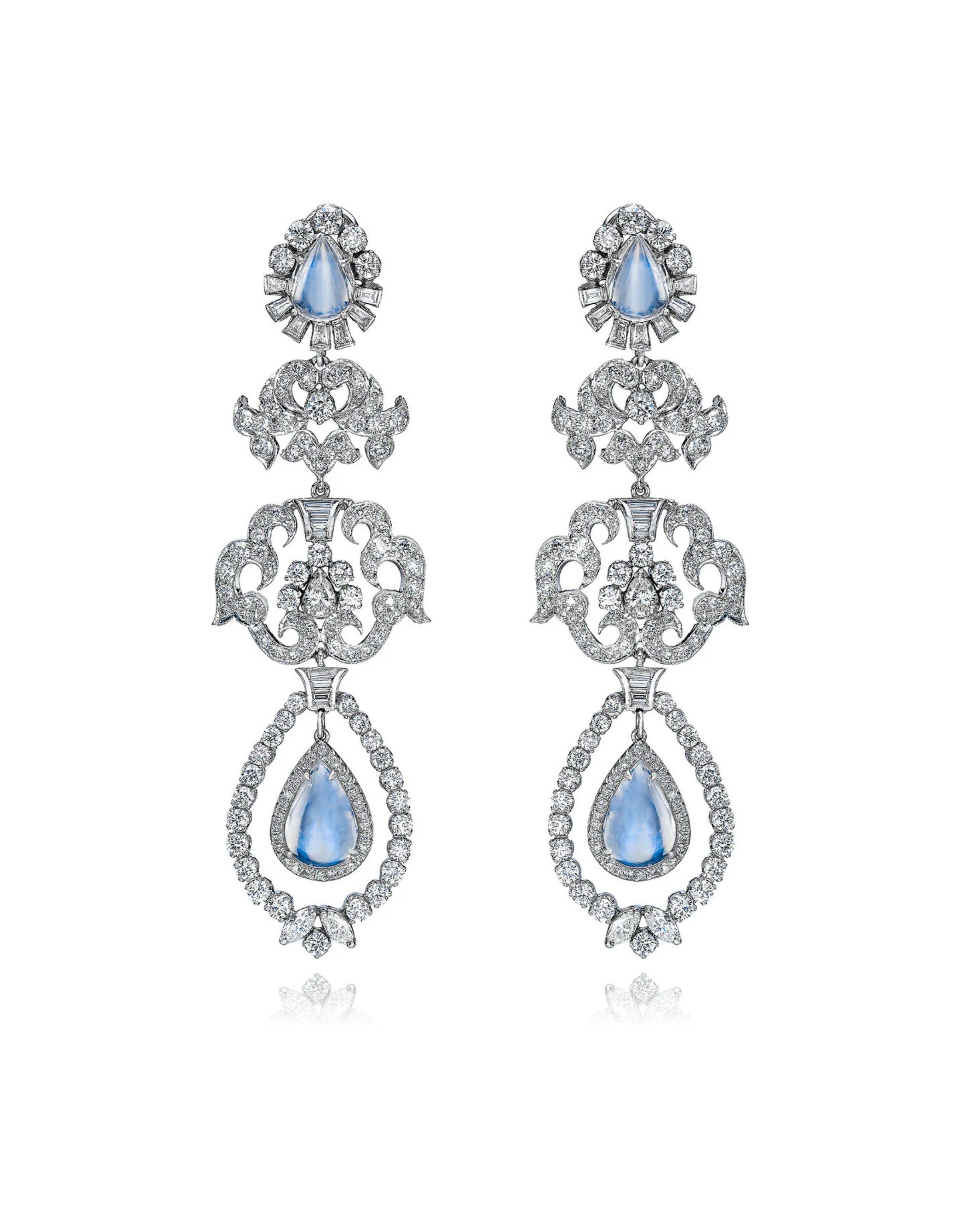 Diamond & Moonstone Gala Chandelier Earrings