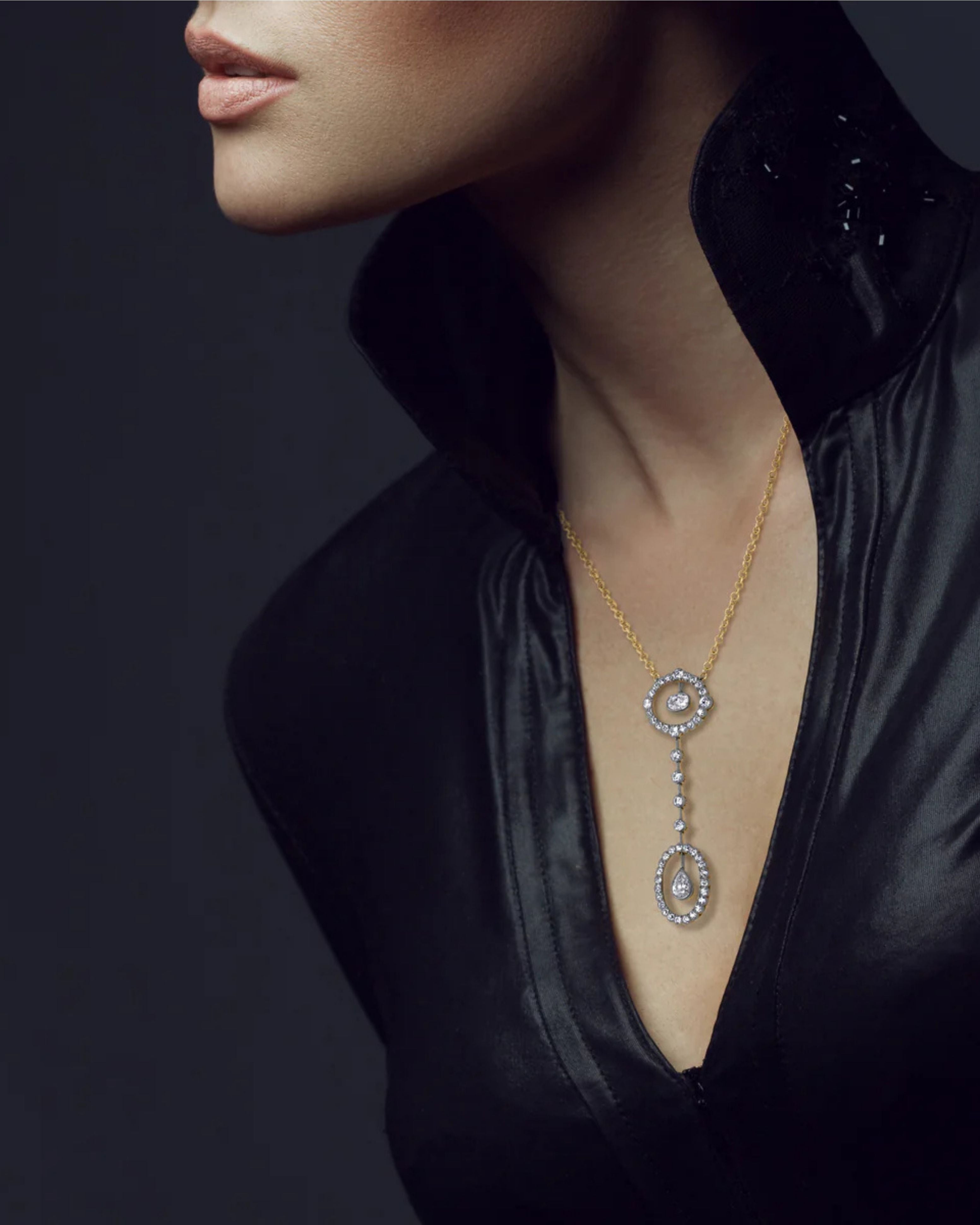 Double Floating Diamond Pendant Necklace