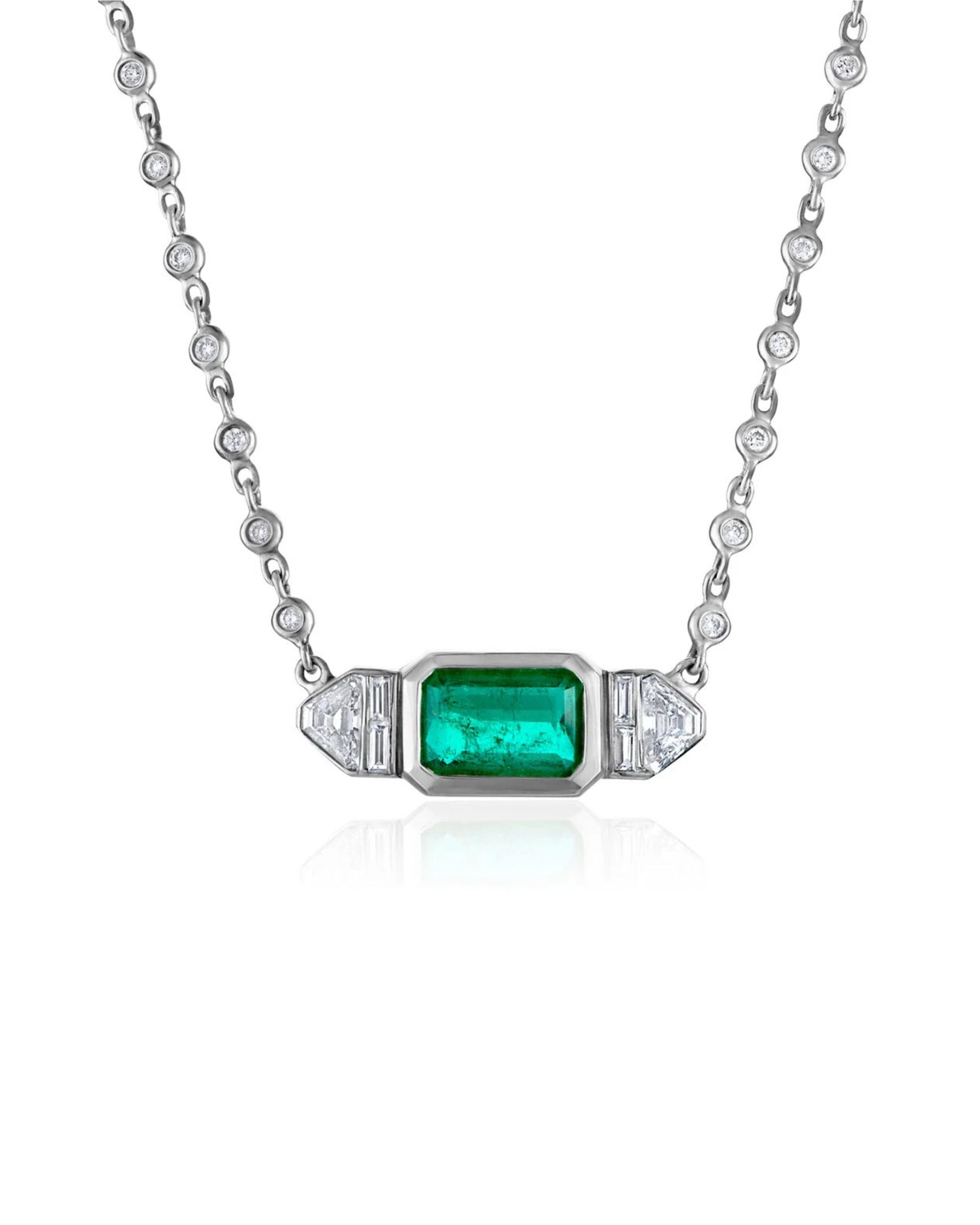 Emerald Diamond Trapezoid Necklace