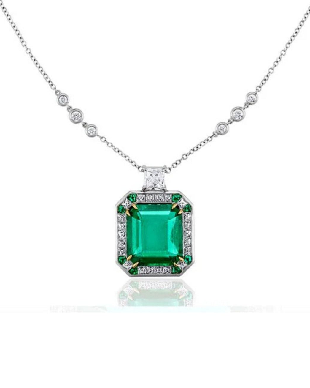 Emerald & French Cut Diamond Sophia Pendant Necklace