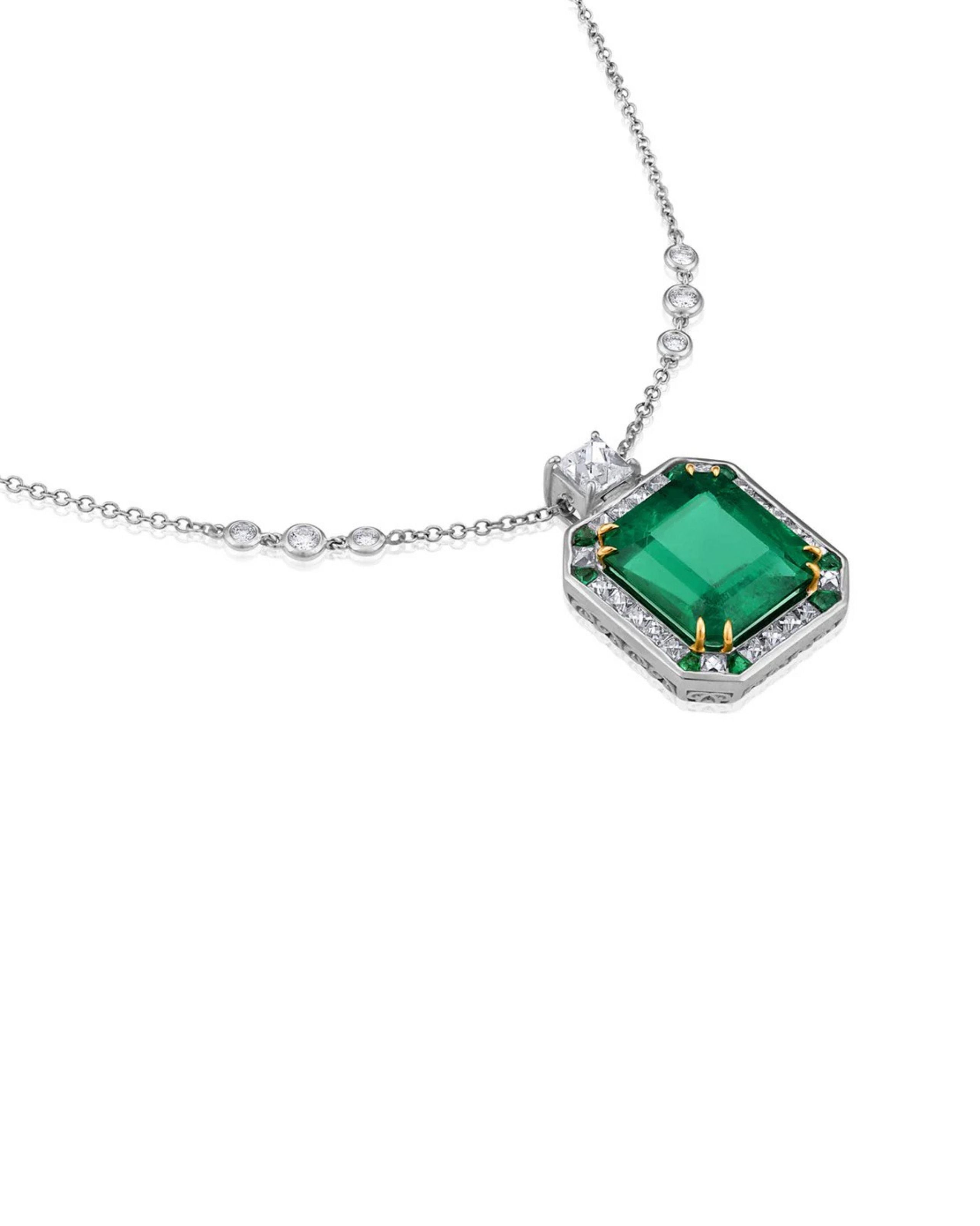 Emerald & French Cut Diamond Sophia Pendant Necklace