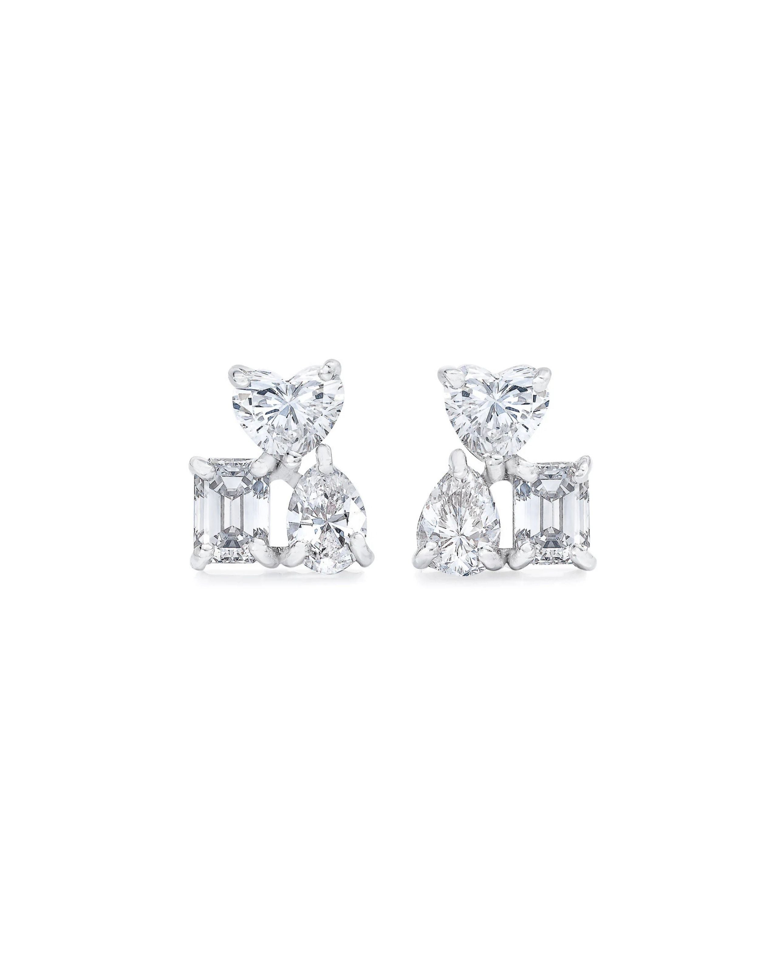 Fancy Cut Cluster Stud Earrings