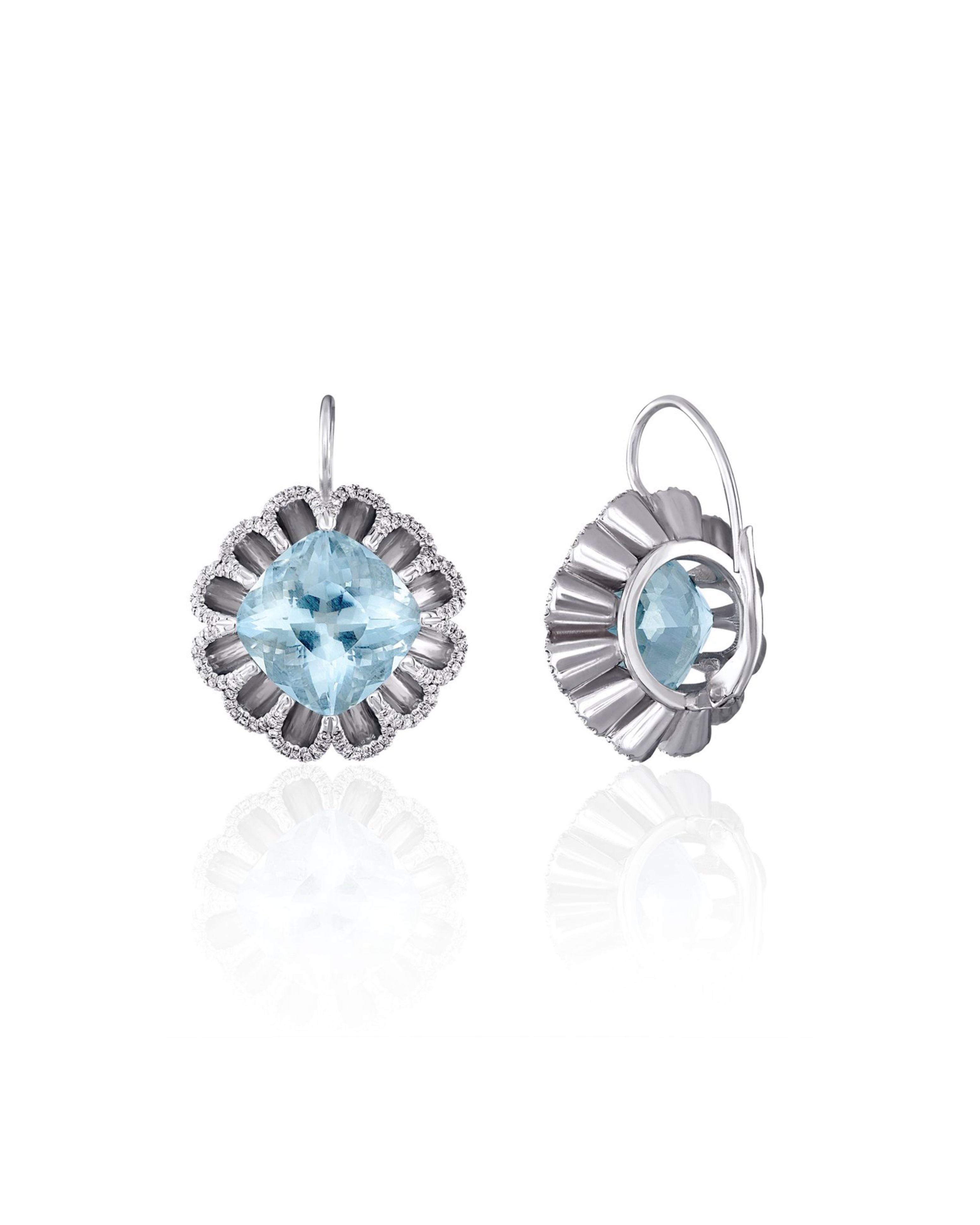 Floating Aquamarine and Diamond Drop Earrings