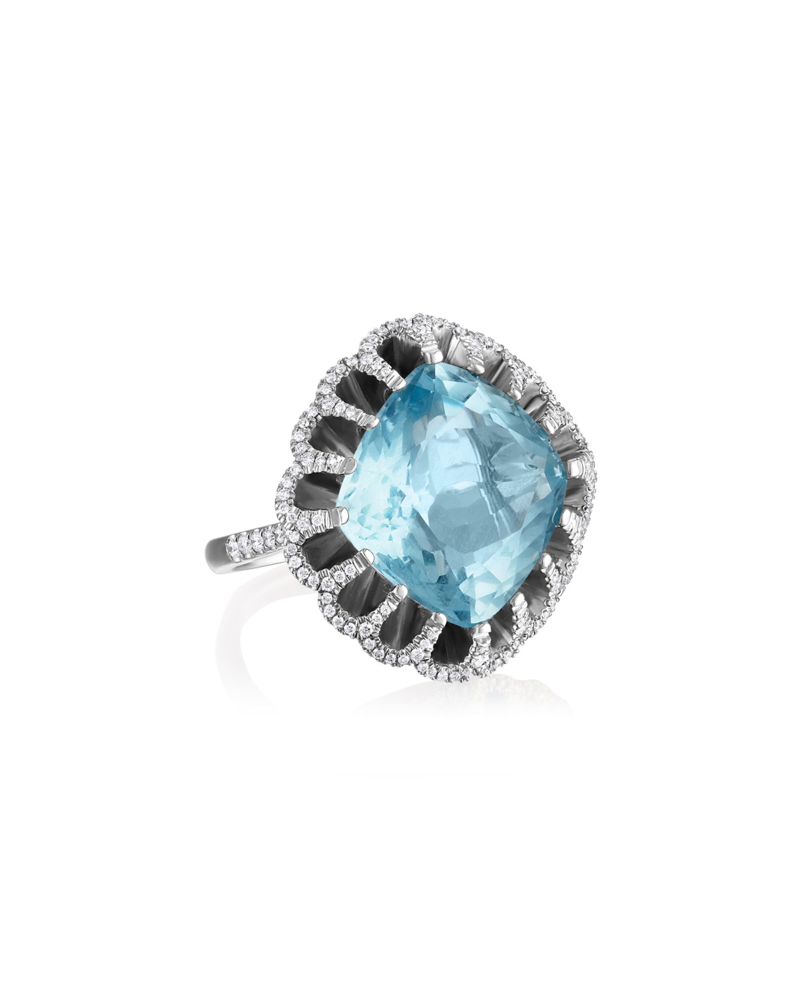Floating Aquamarine and Diamond Ring