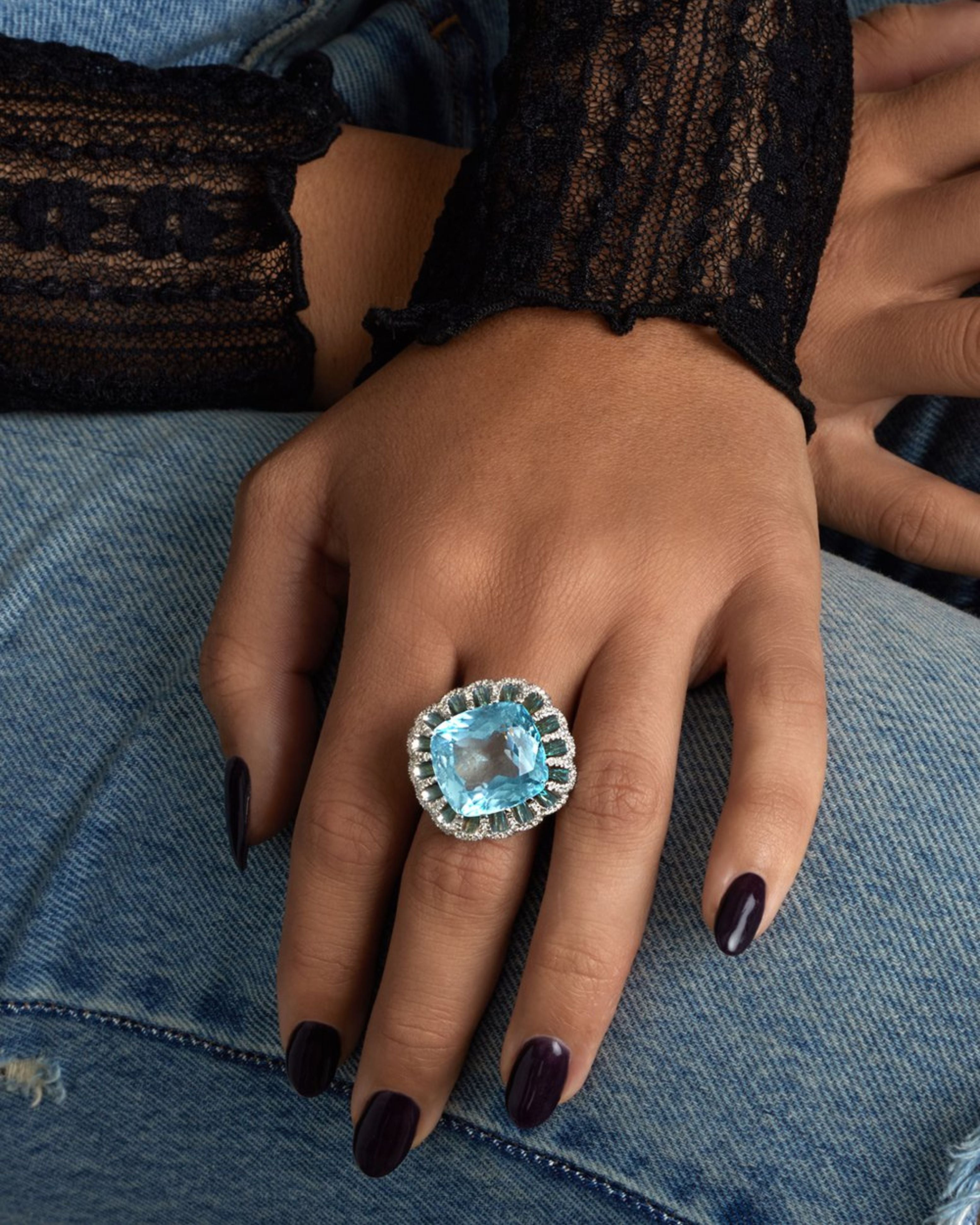 Floating Aquamarine and Diamond Ring