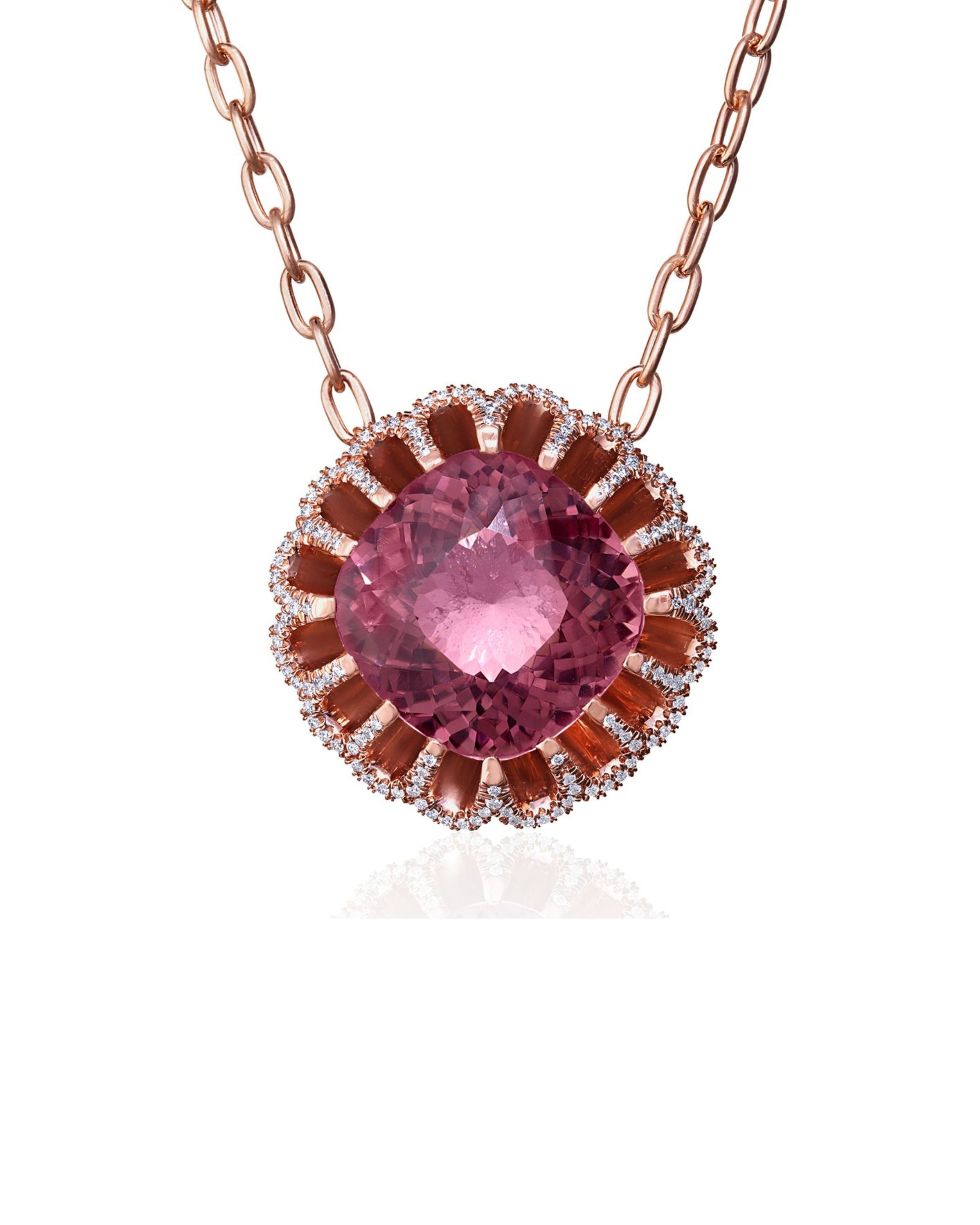 Floating Pink Tourmaline and Diamond Necklace