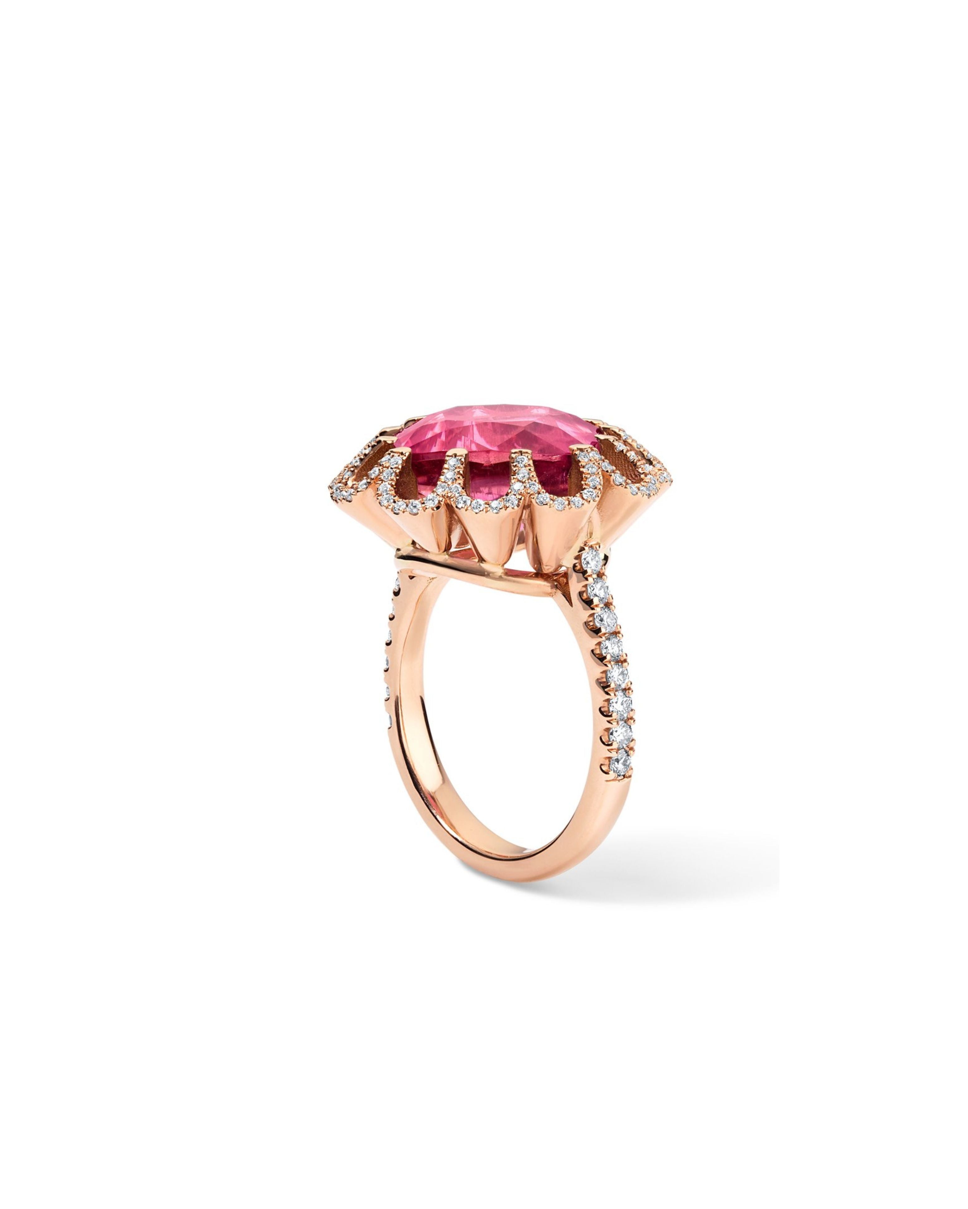 Floating Pink Tourmaline and Diamond Ring