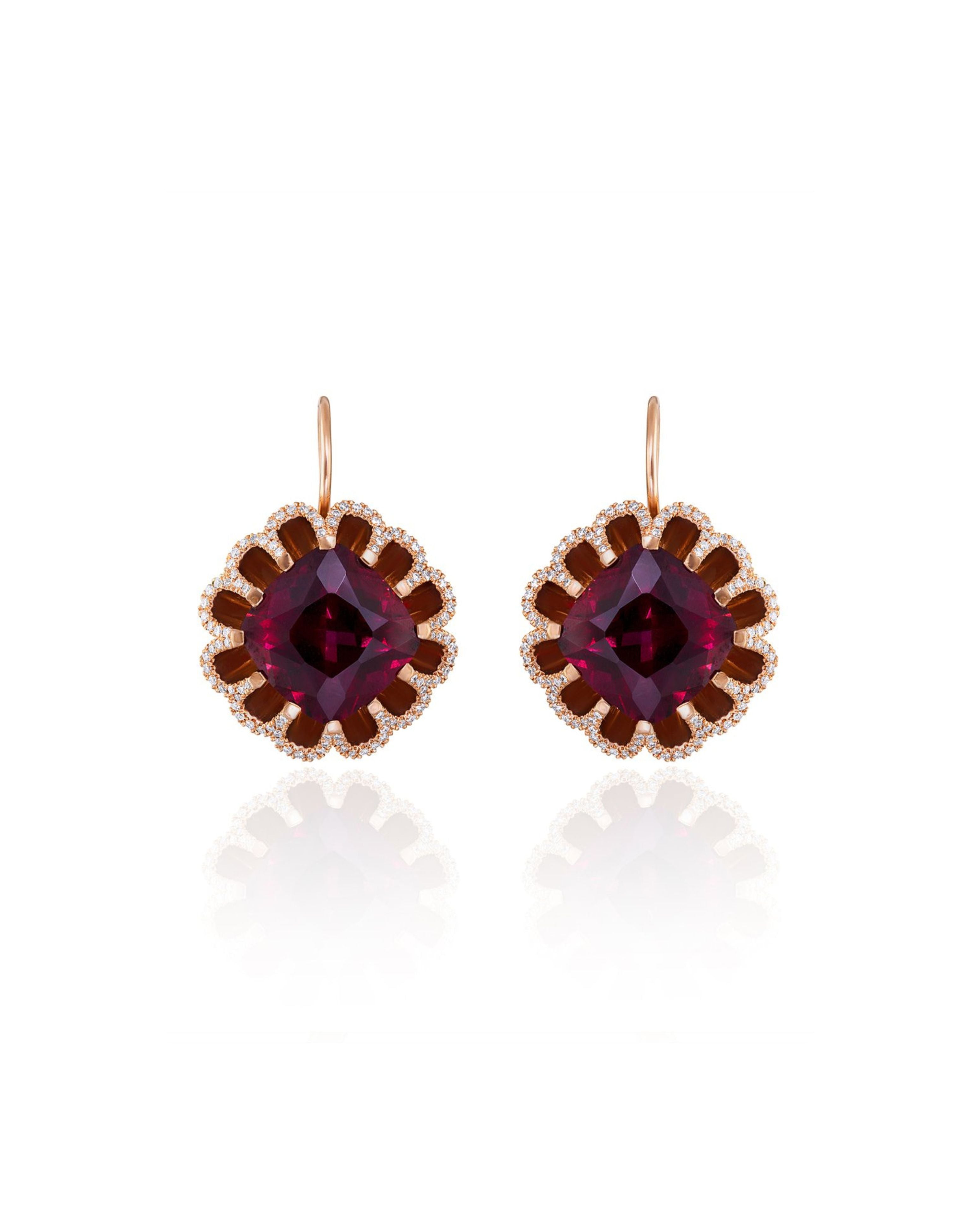 Floating Rhodolite Garnet and Diamond Drop Earrings