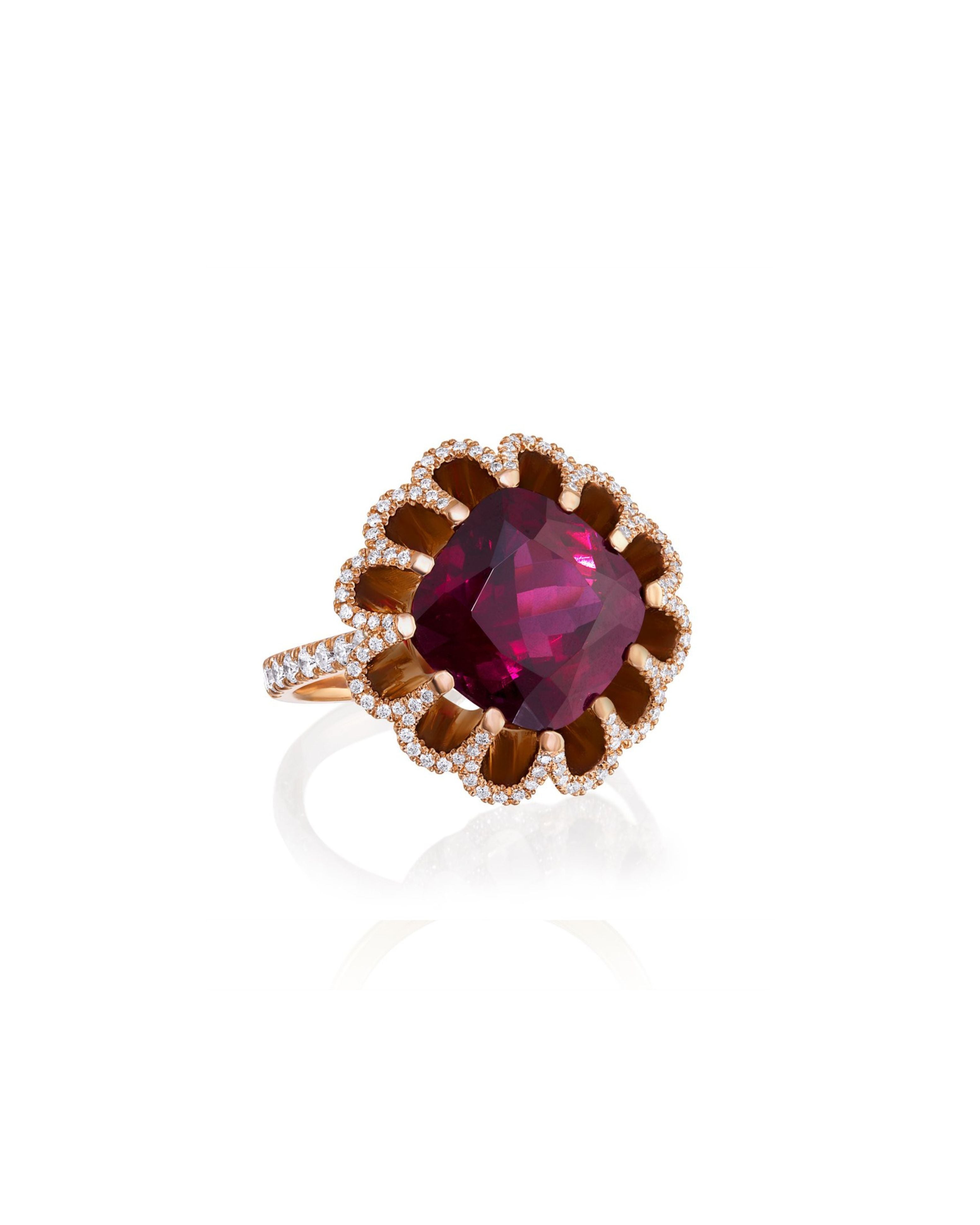 Floating Rhodolite Garnet and Diamond Ring