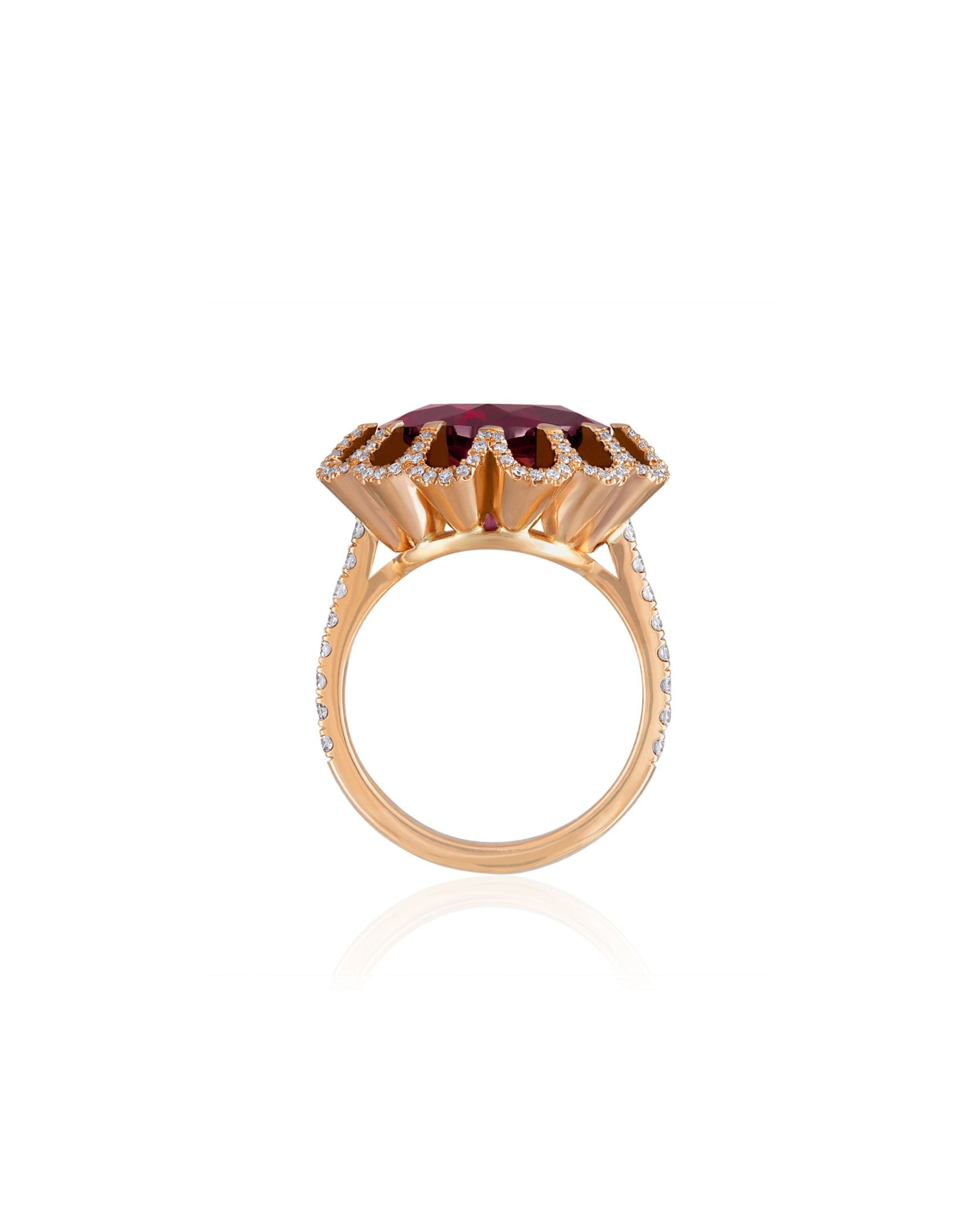 Floating Rhodolite Garnet and Diamond Ring