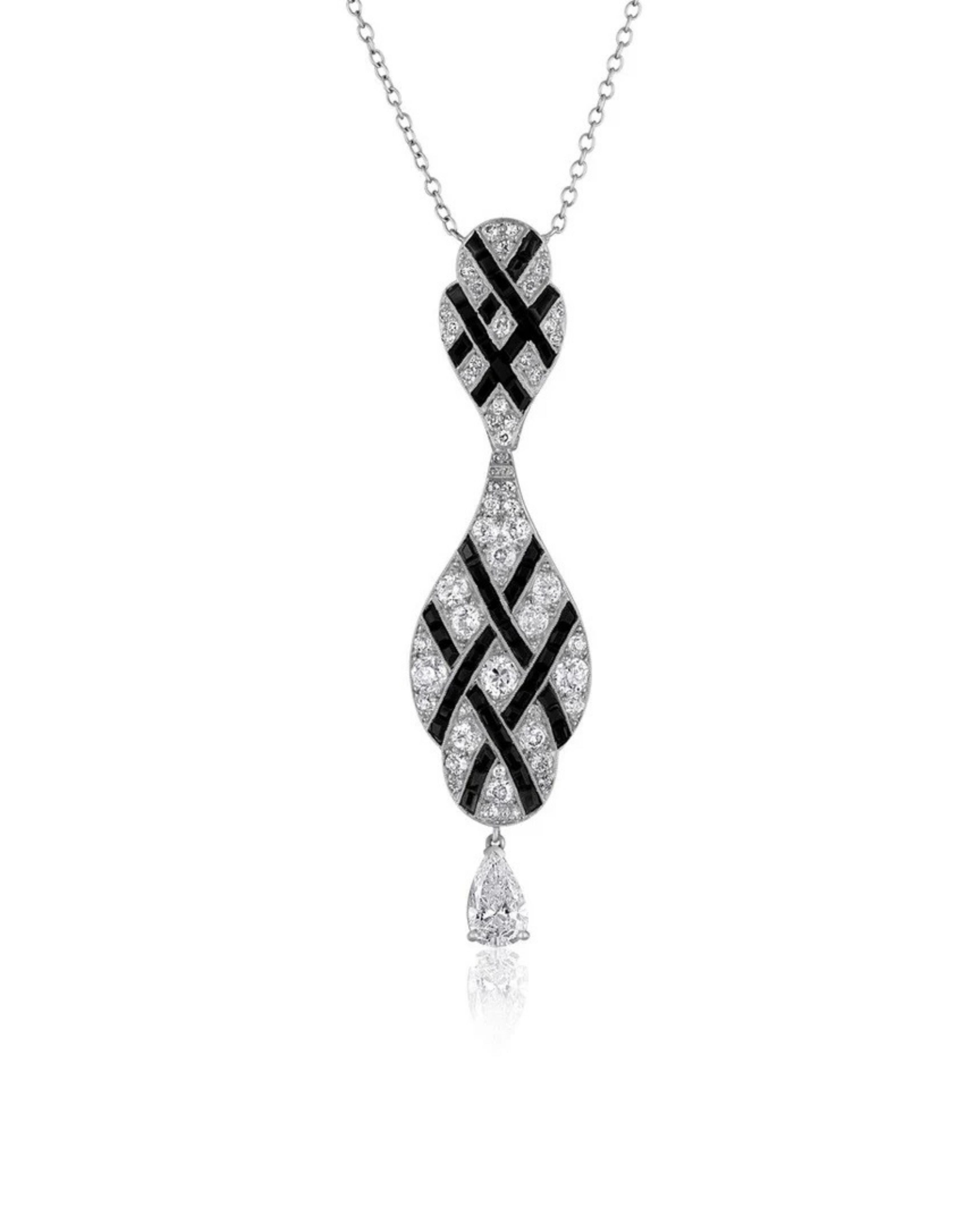 Geometric Onyx & Diamond Pendant Necklace