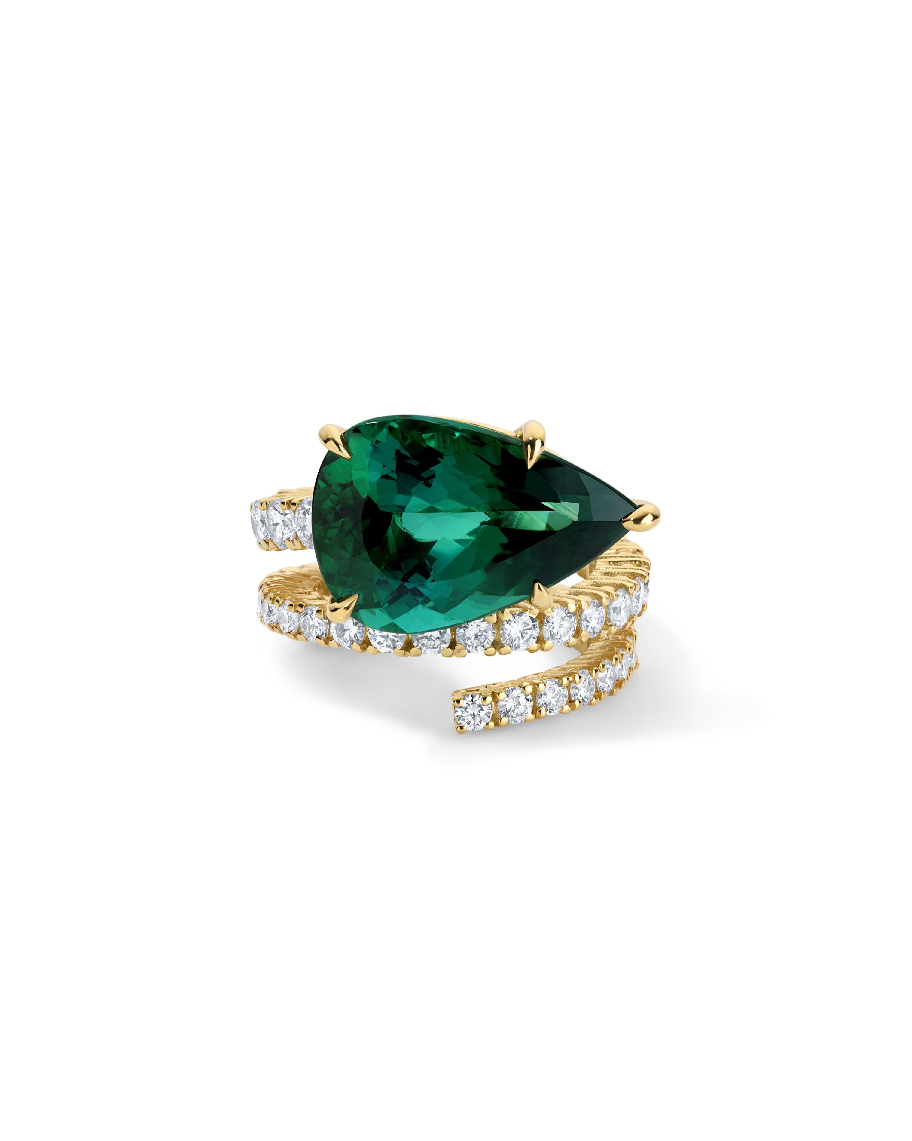 Green Tourmaline and Diamond Spiral Ring