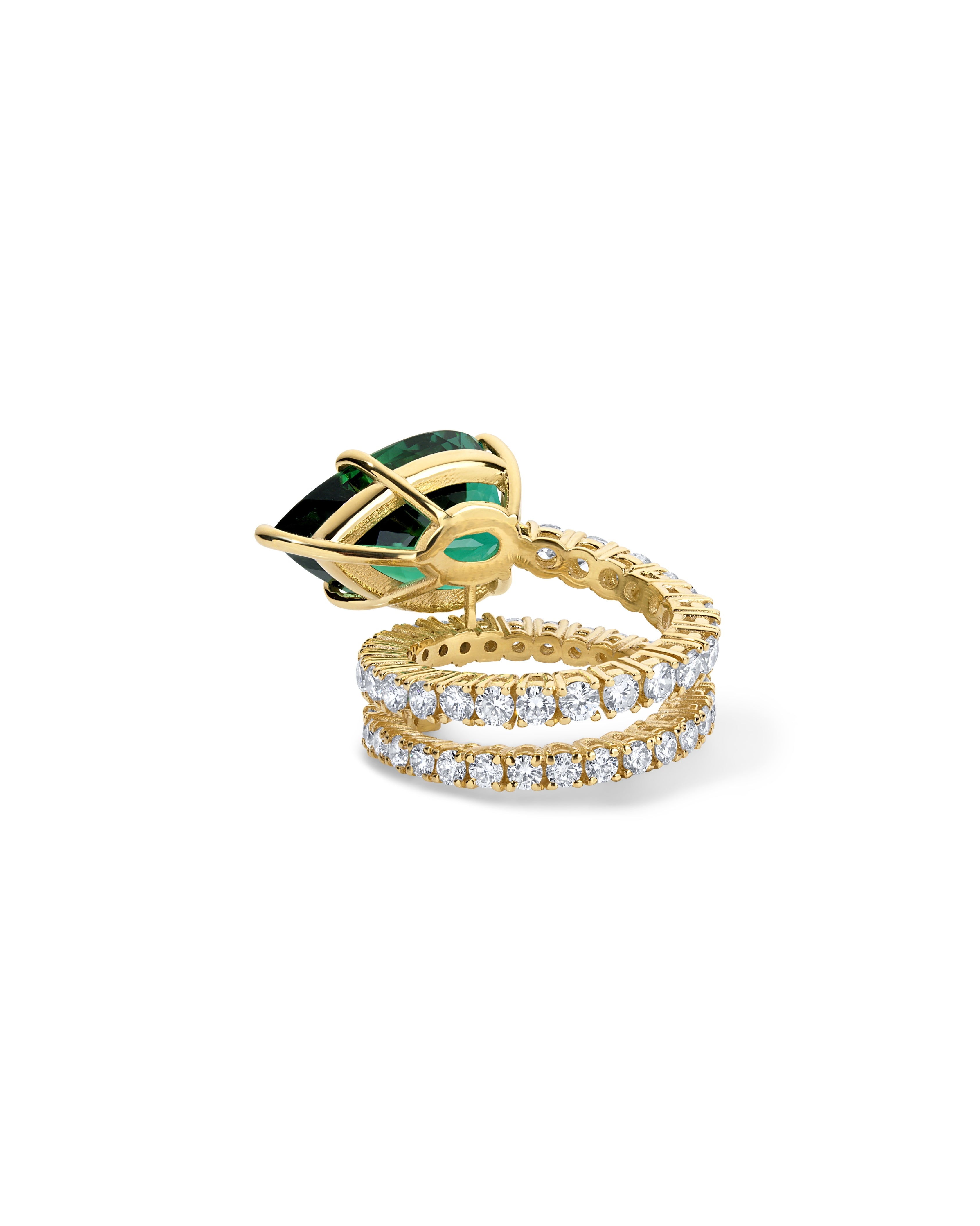 Green Tourmaline and Diamond Spiral Ring
