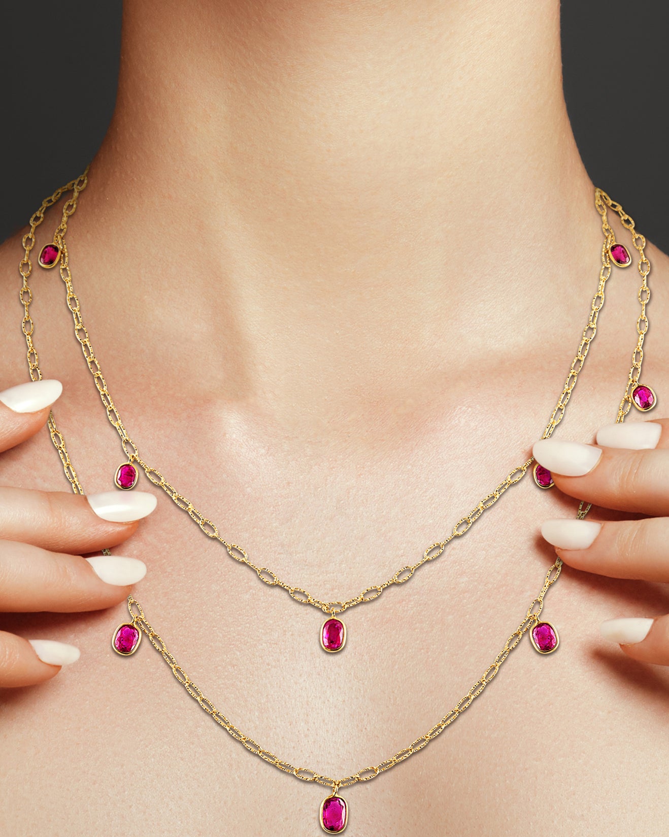 Ruby 5 Drop Tinsel Chain Necklace - 18 inch
