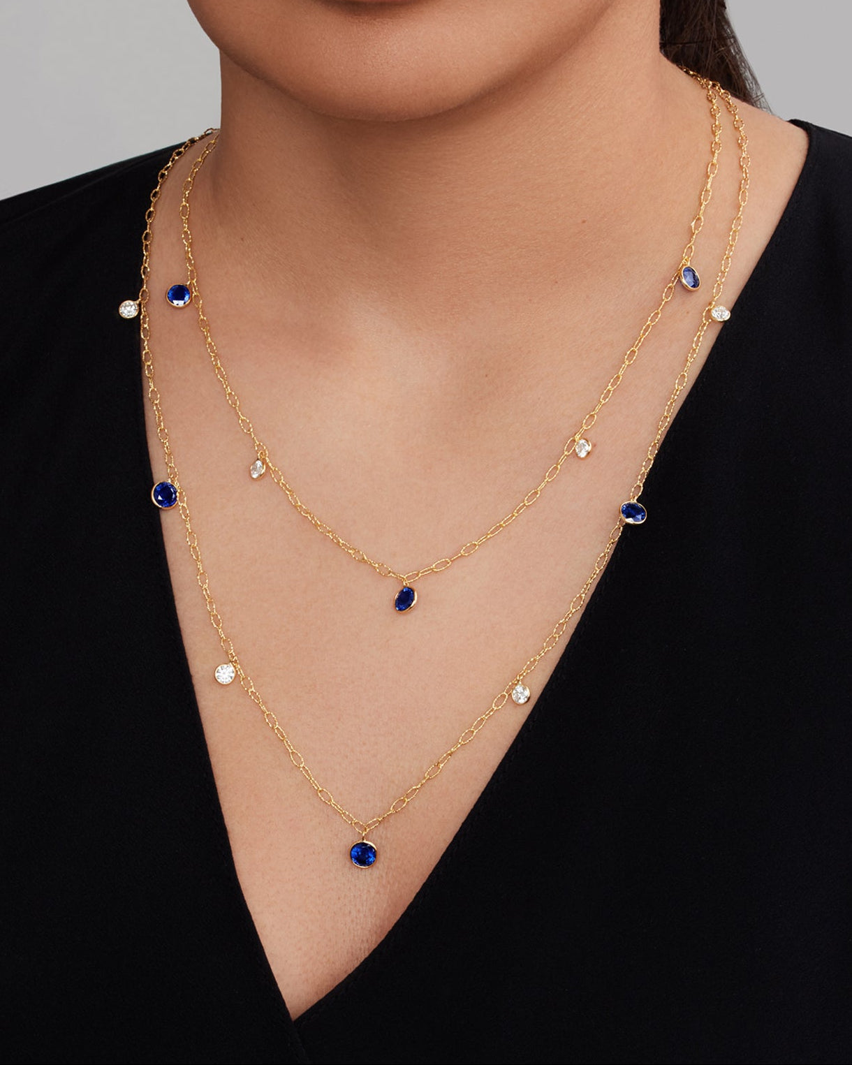 Ceylon Sapphire and Diamond Tinsel Drop Chain Necklace