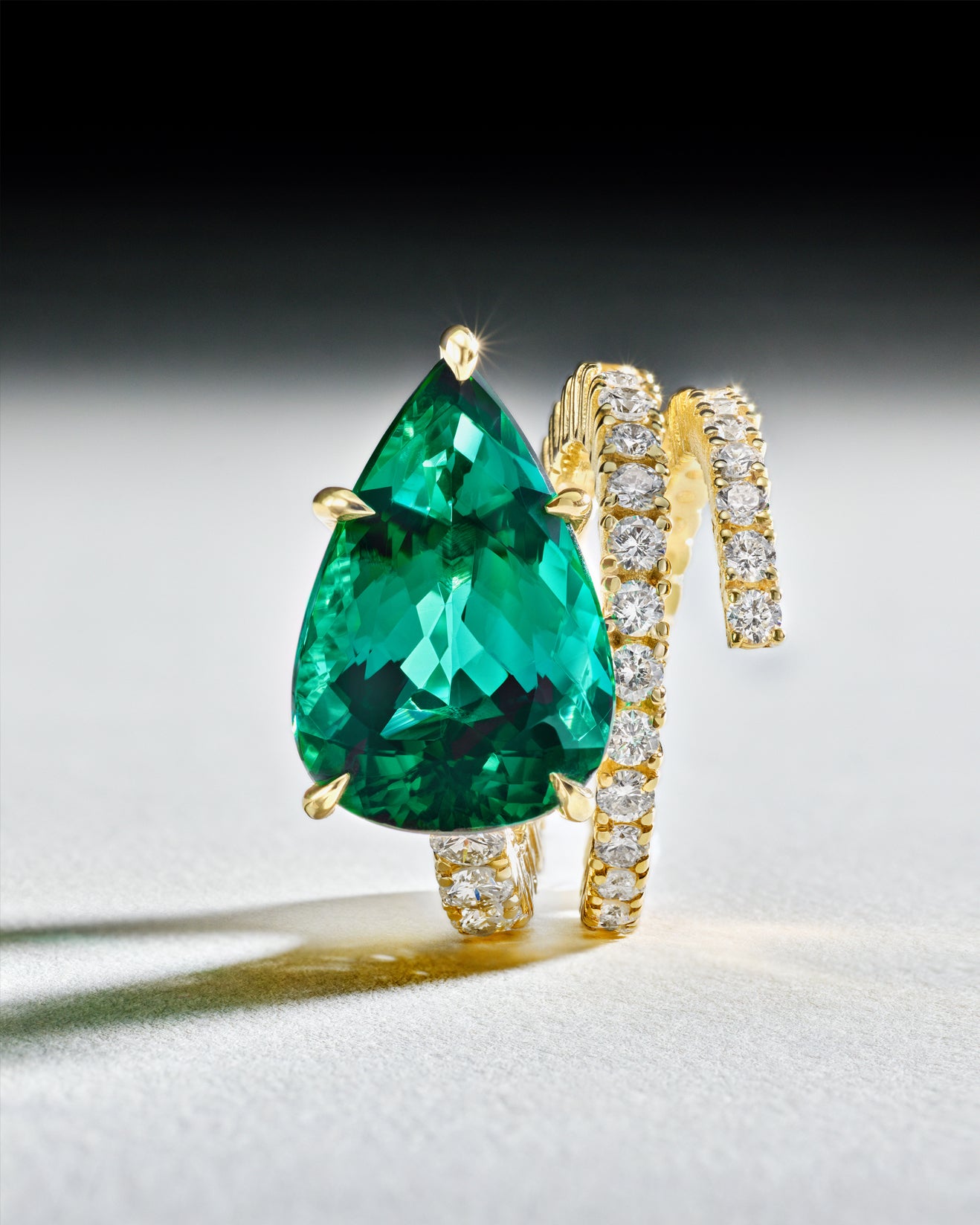 Green Tourmaline and Diamond Spiral Ring