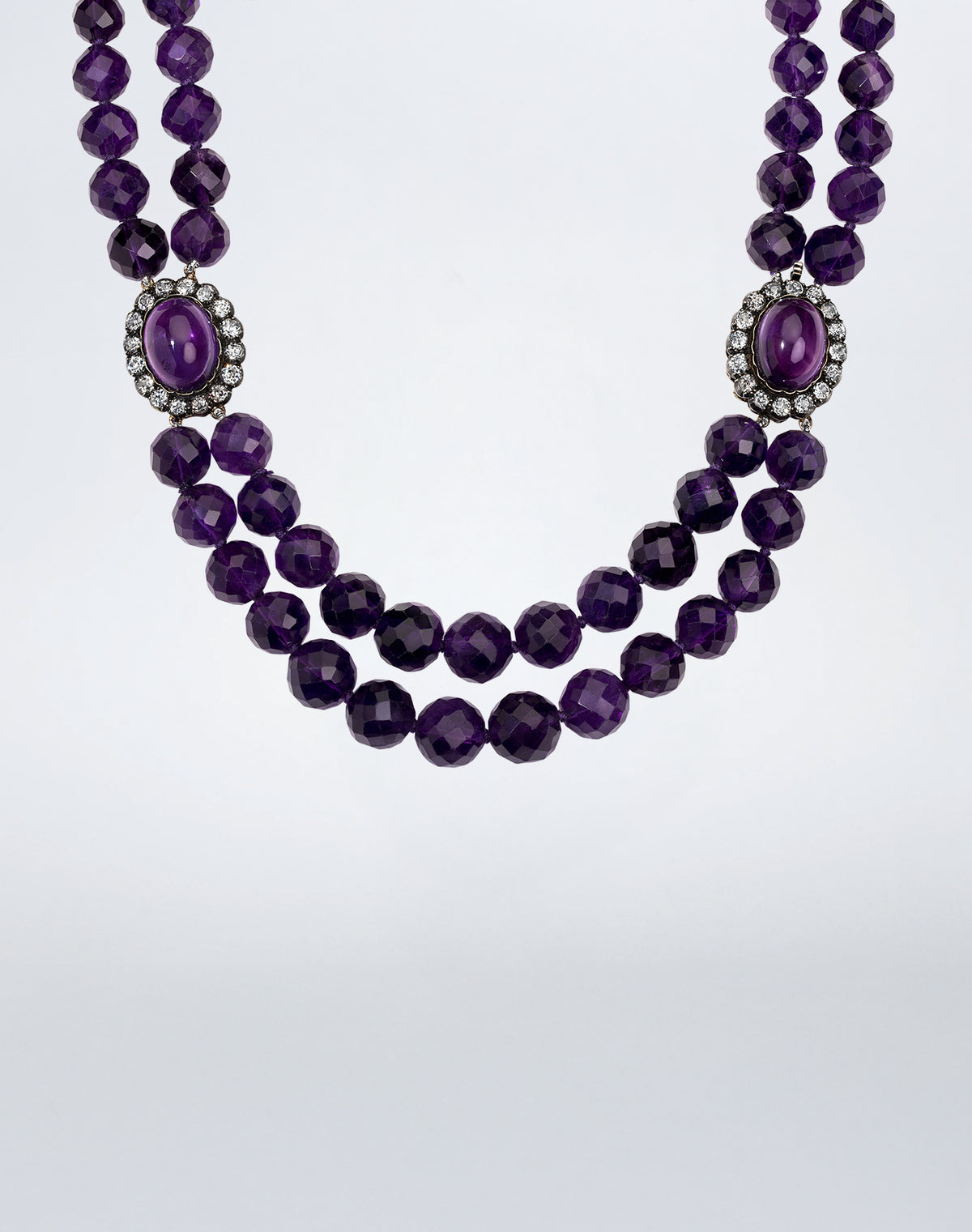 Double Strand Amethyst and Diamond Necklace