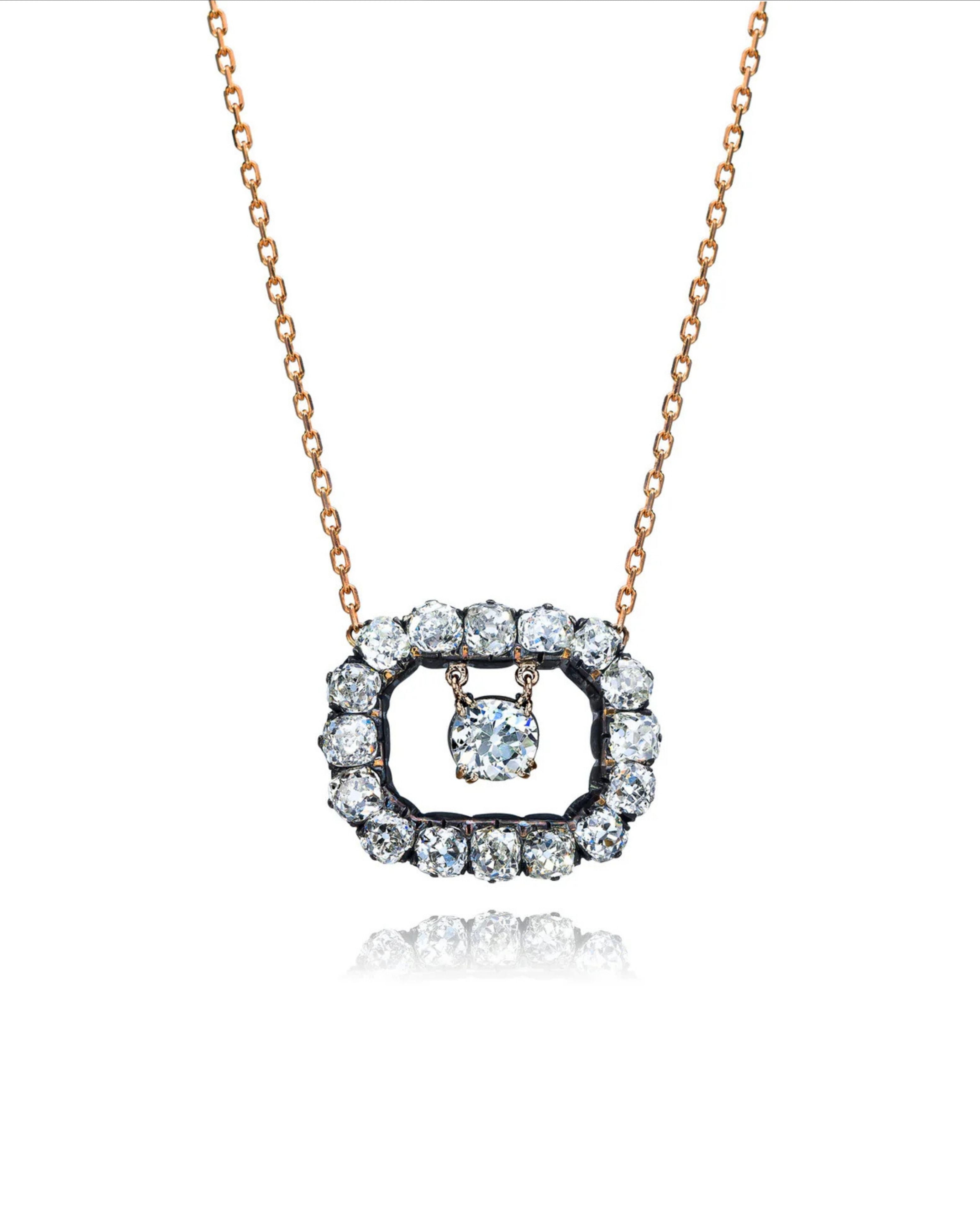 Old Cushion Cut Diamond Swinging Necklace