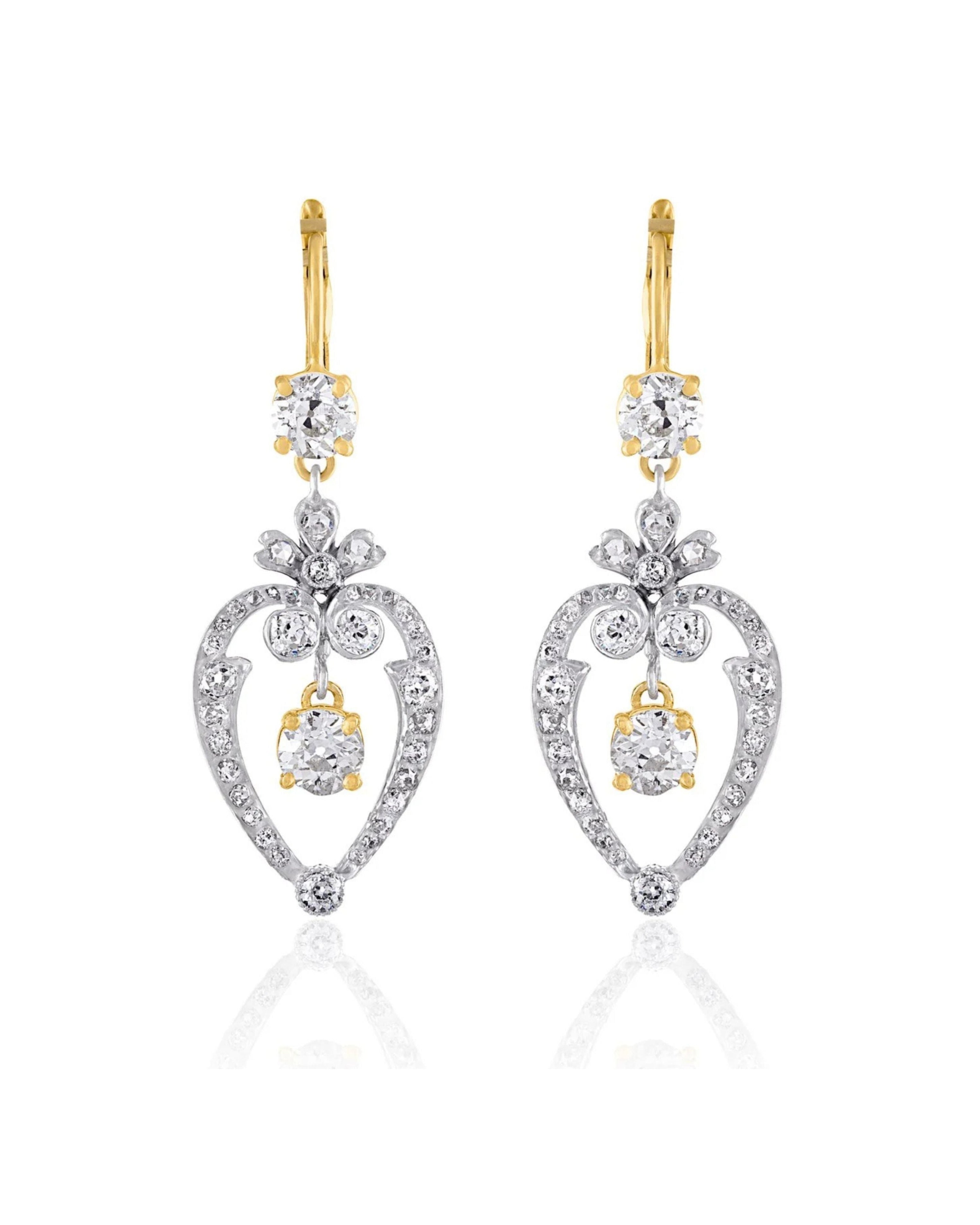 Old Cut Floral Heart Drop Earrings