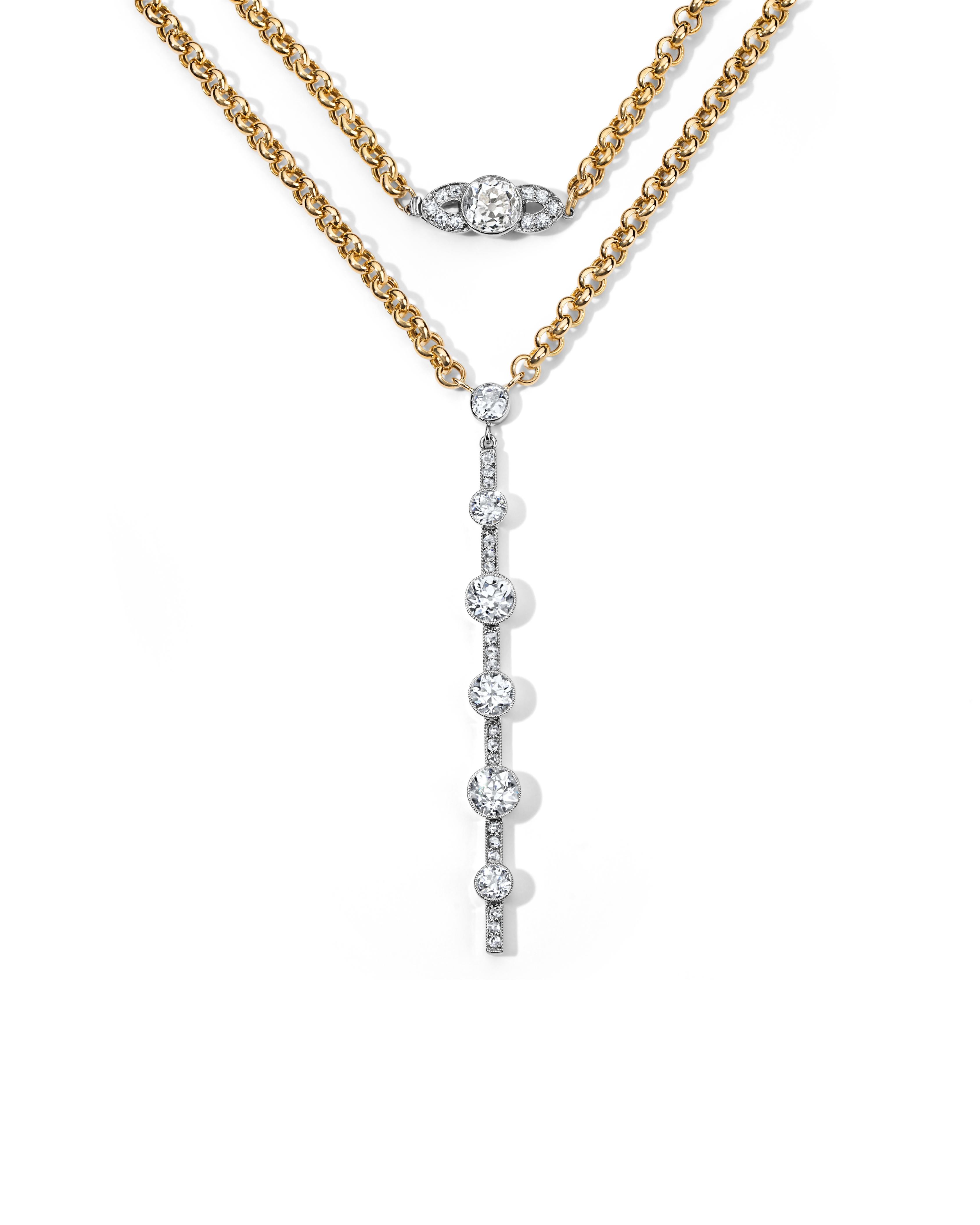 Old European Diamond Bar Necklace
