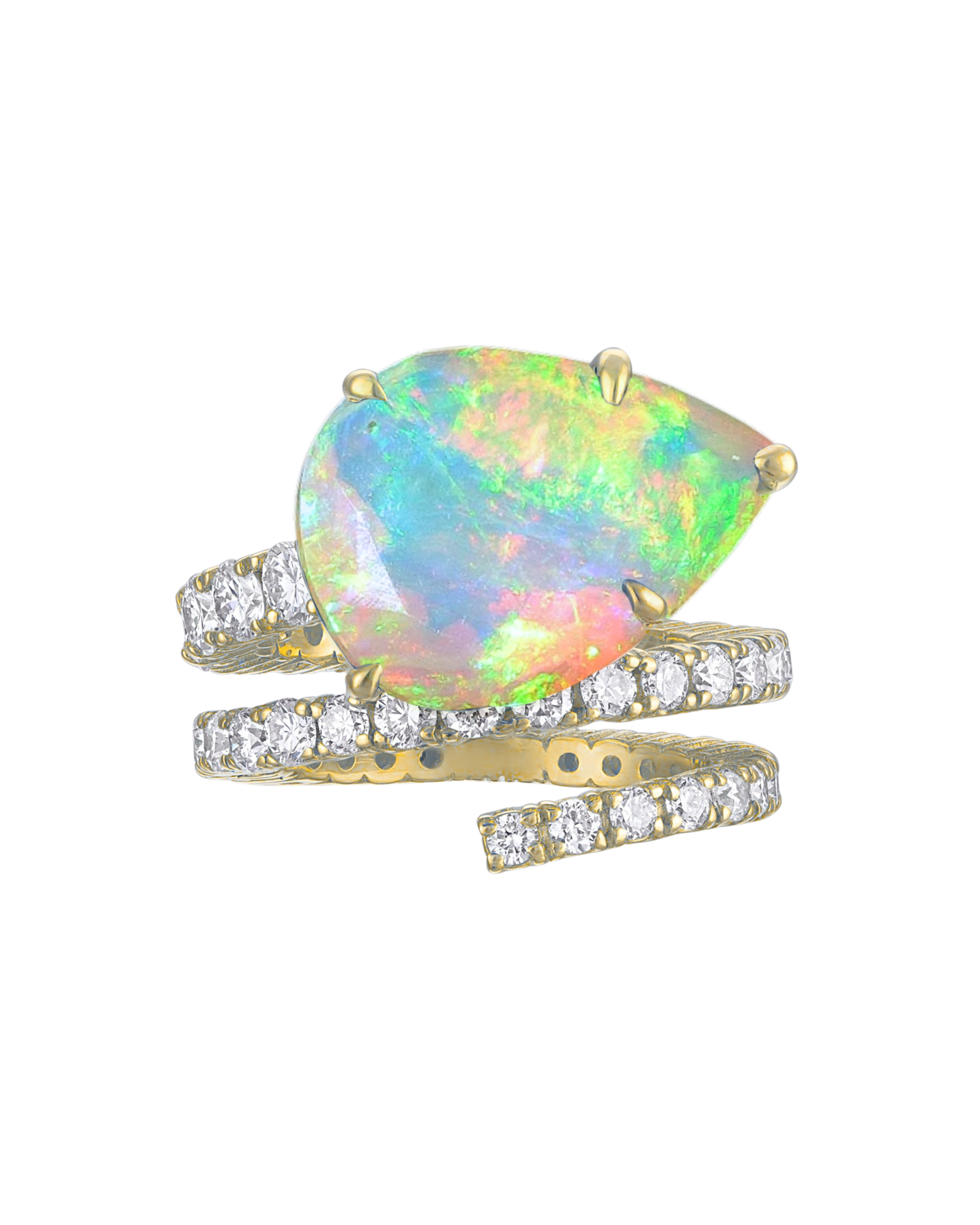 Opal & Diamond Spiral Ring