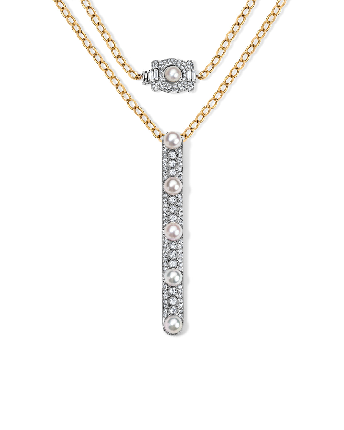 Pearl Diamond Bar Necklace
