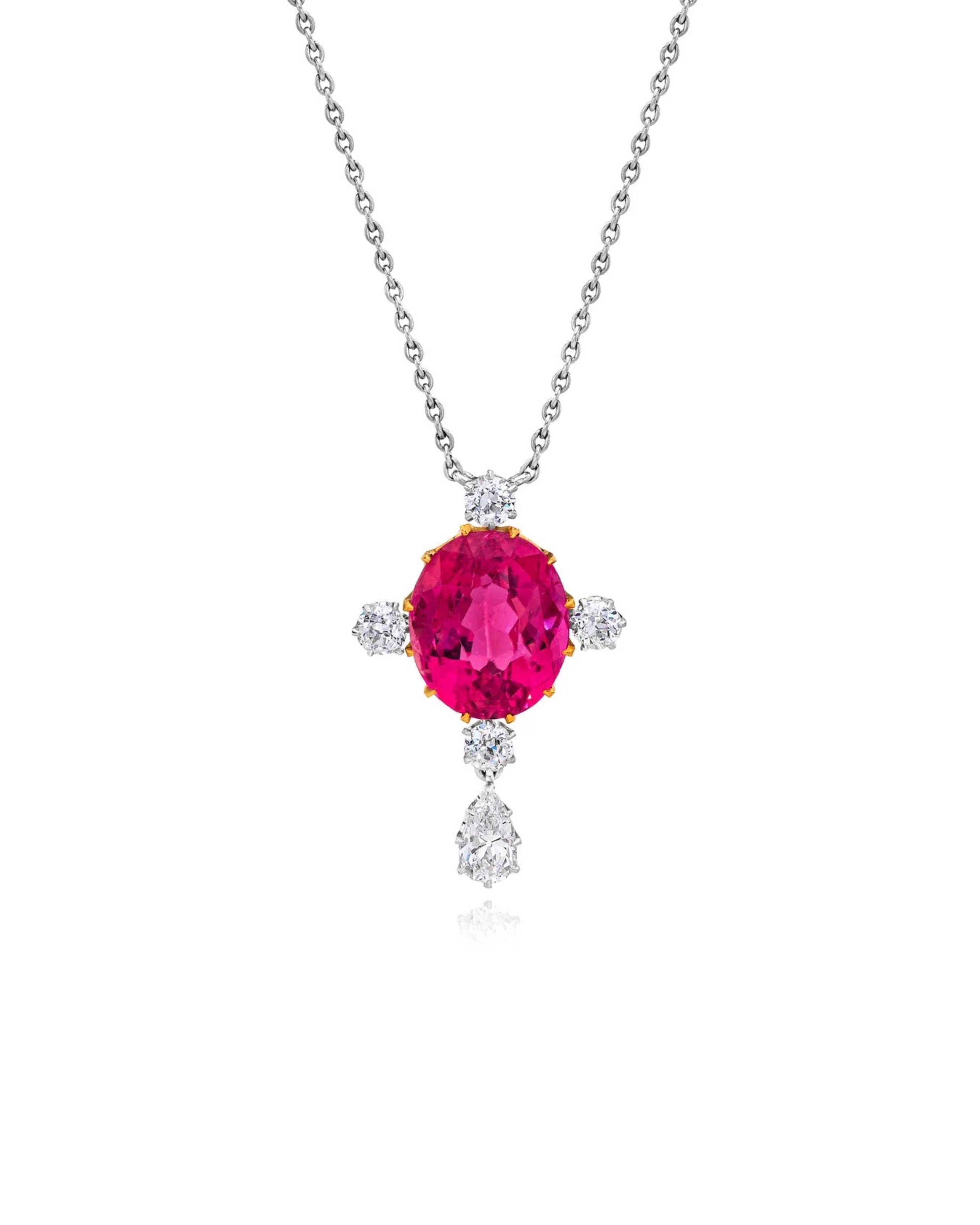 Pink Tourmaline & Diamond Pendant Necklace