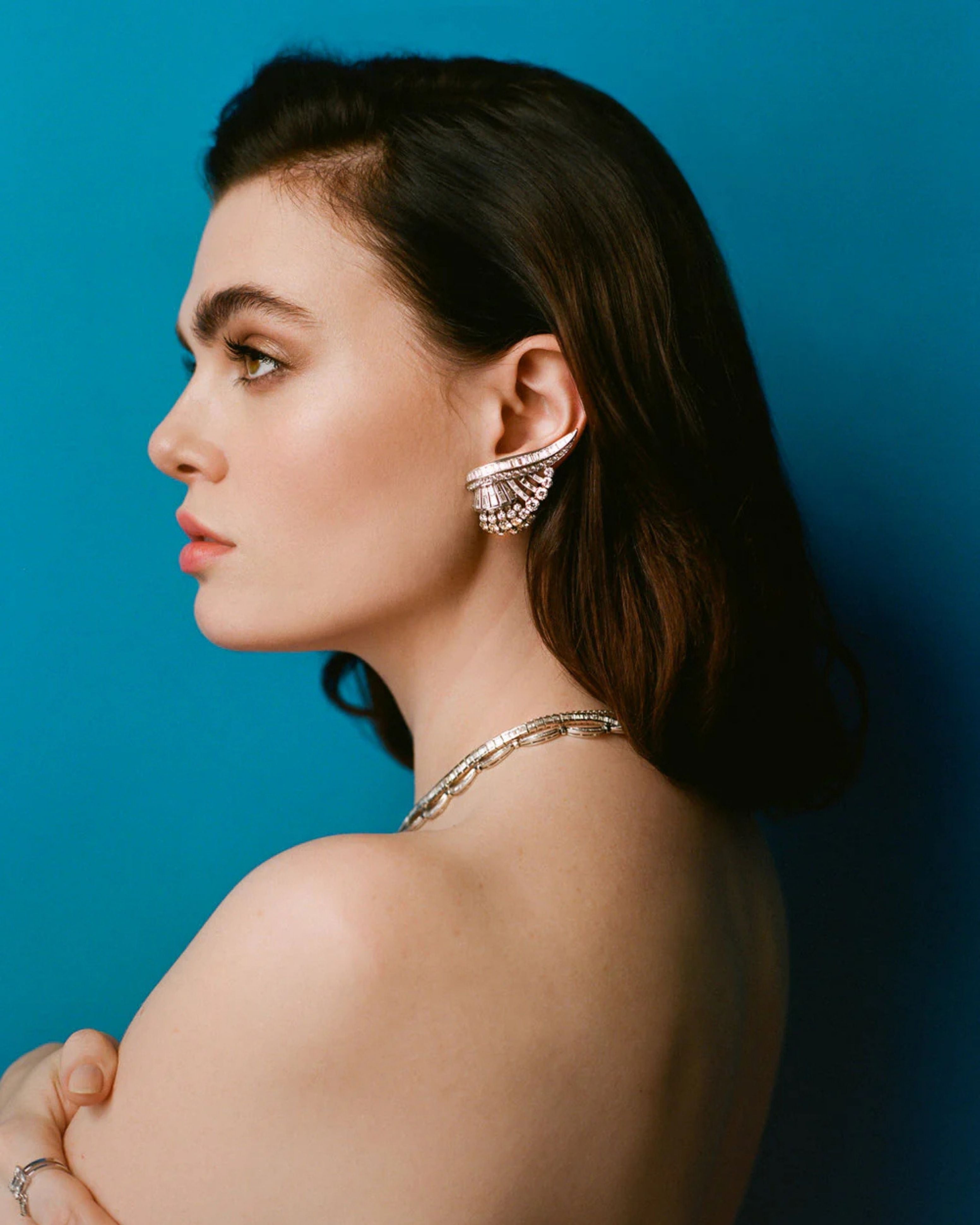 Platinum Diamond Wing Earclip Earrings