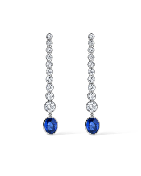 Milgrain Diamond Line Detachable Sapphire Earrings