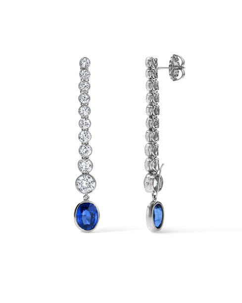 Milgrain Diamond Line Detachable Sapphire Earrings