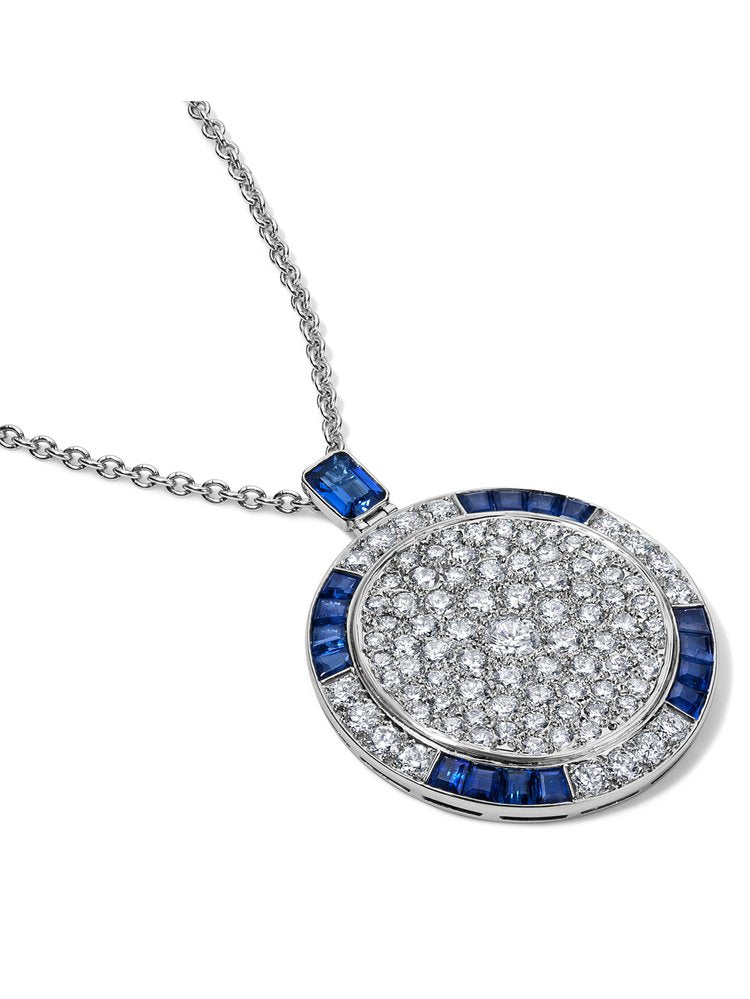 Sapphire Diamond Large Deco Medallion Necklace