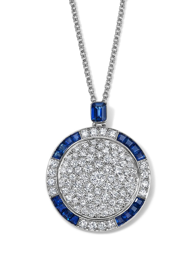 Sapphire Diamond Large Deco Medallion Necklace