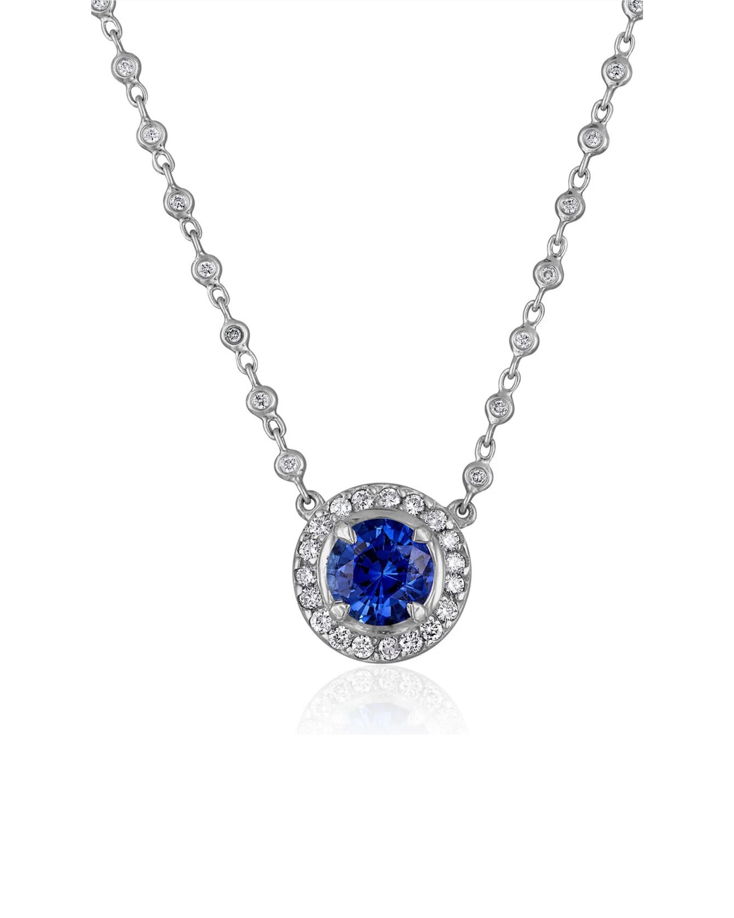 Round Brilliant Sapphire Pendant Necklace
