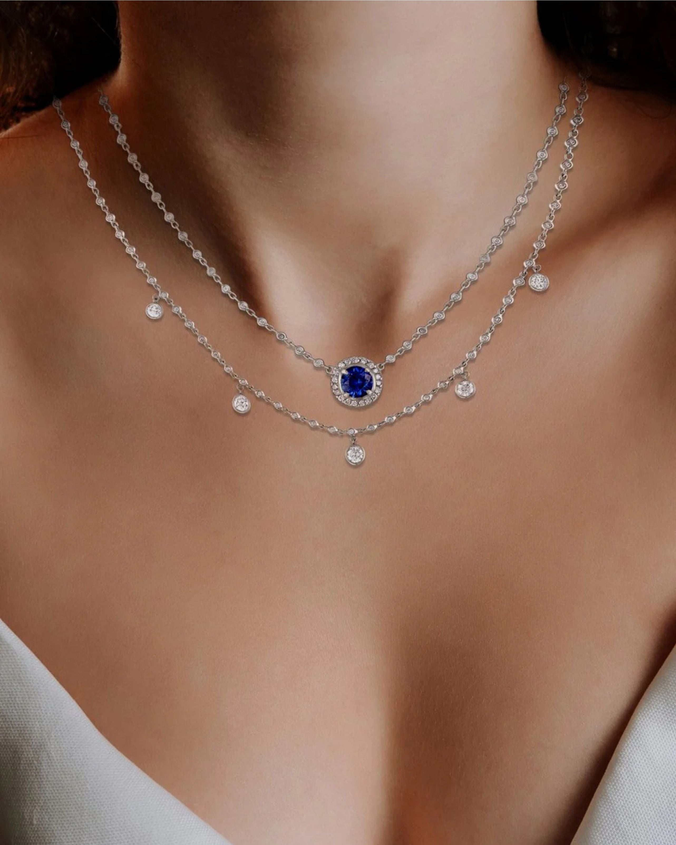 Round Brilliant Sapphire Pendant Necklace