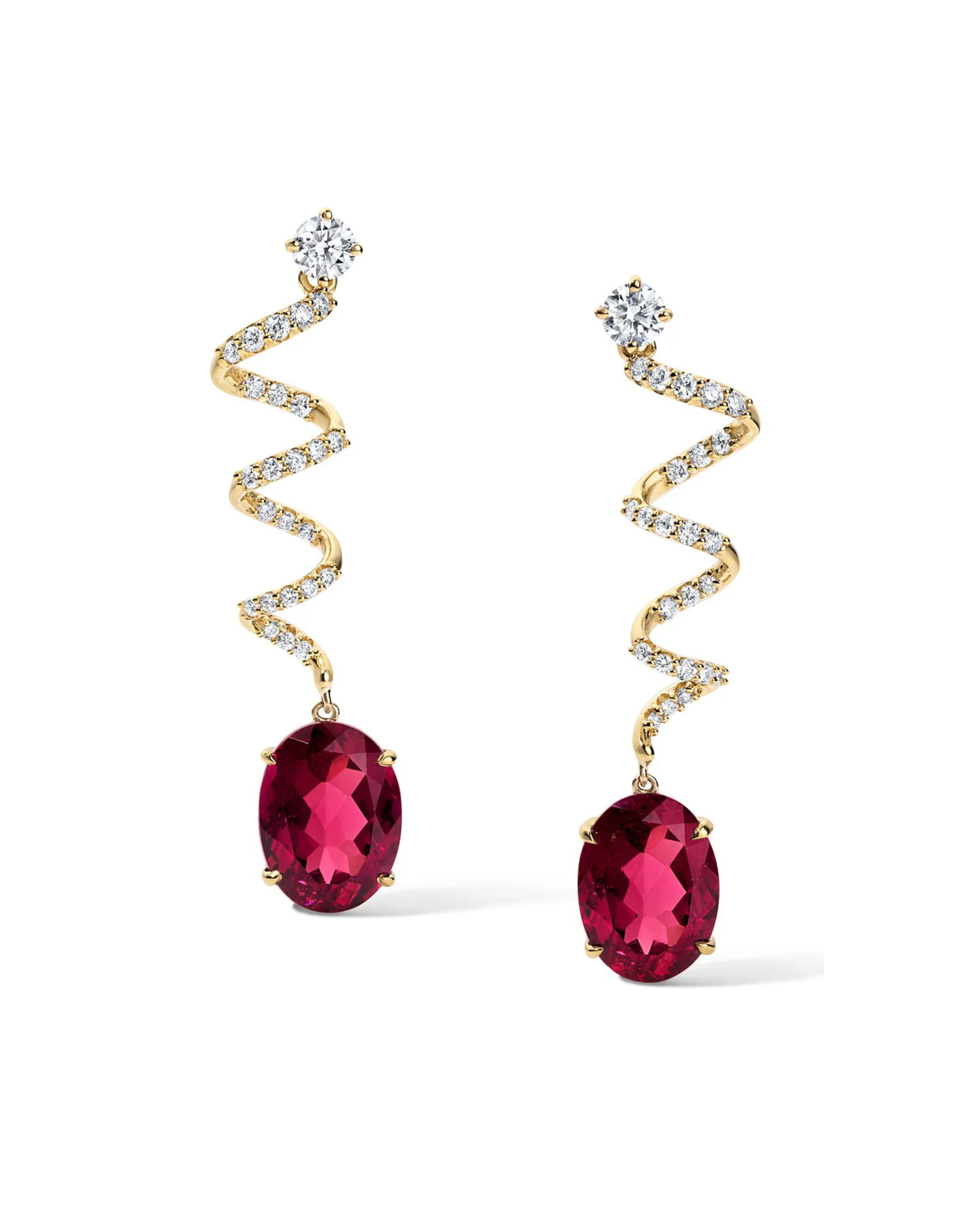 Rubellite Diamond Spiral Earrings