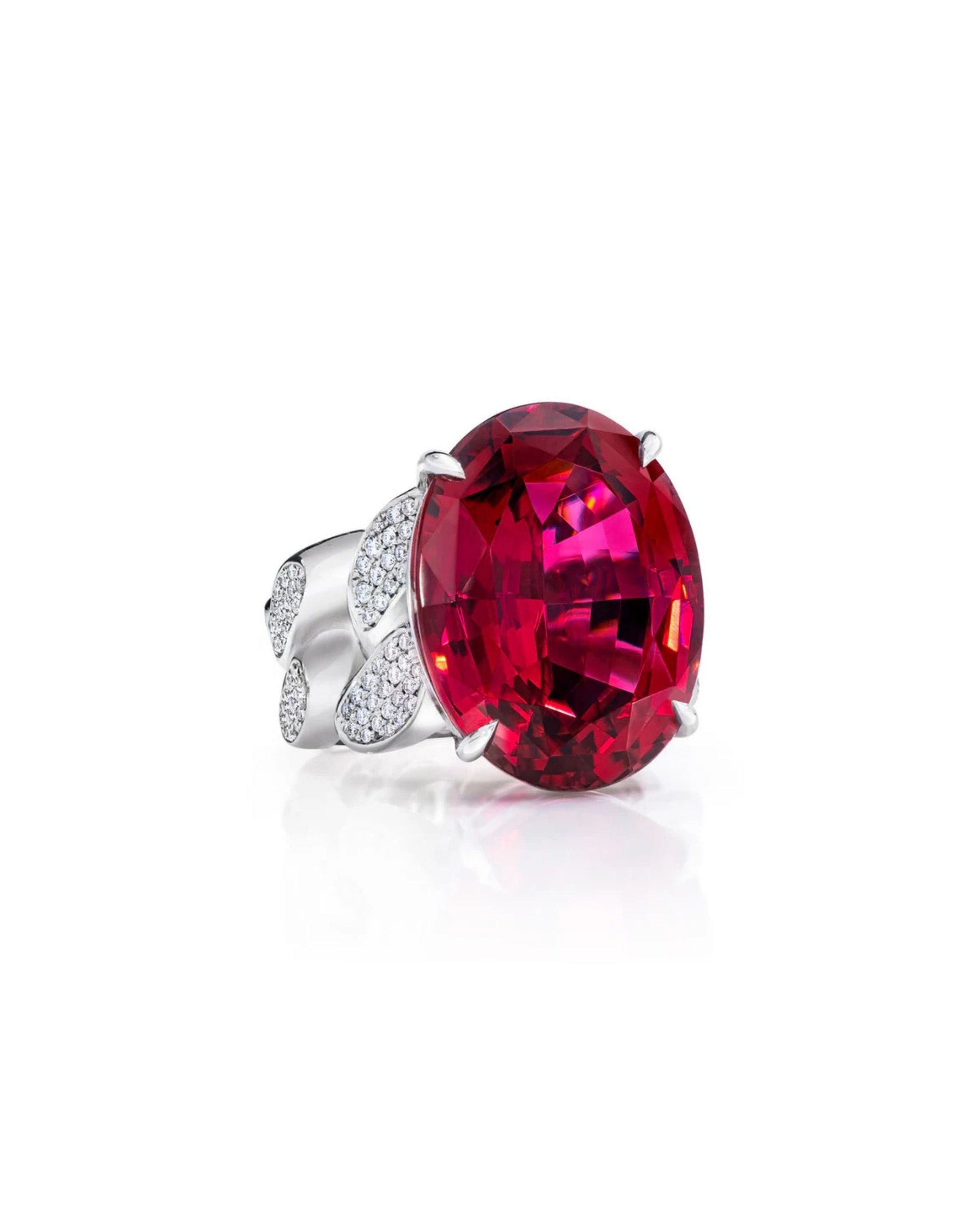 Rubellite & Diamond Link Ring