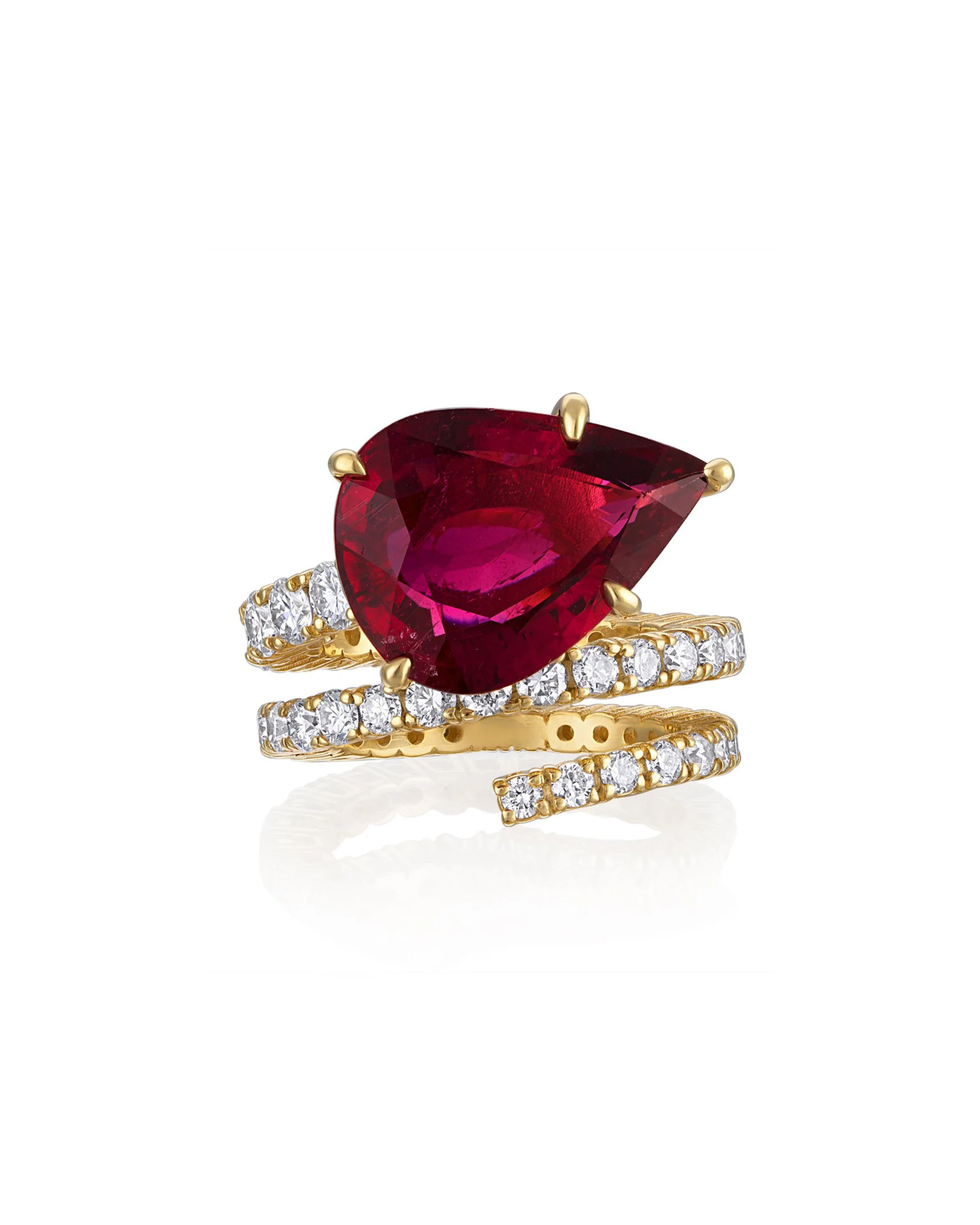 Rubellite and Diamond Spiral Ring