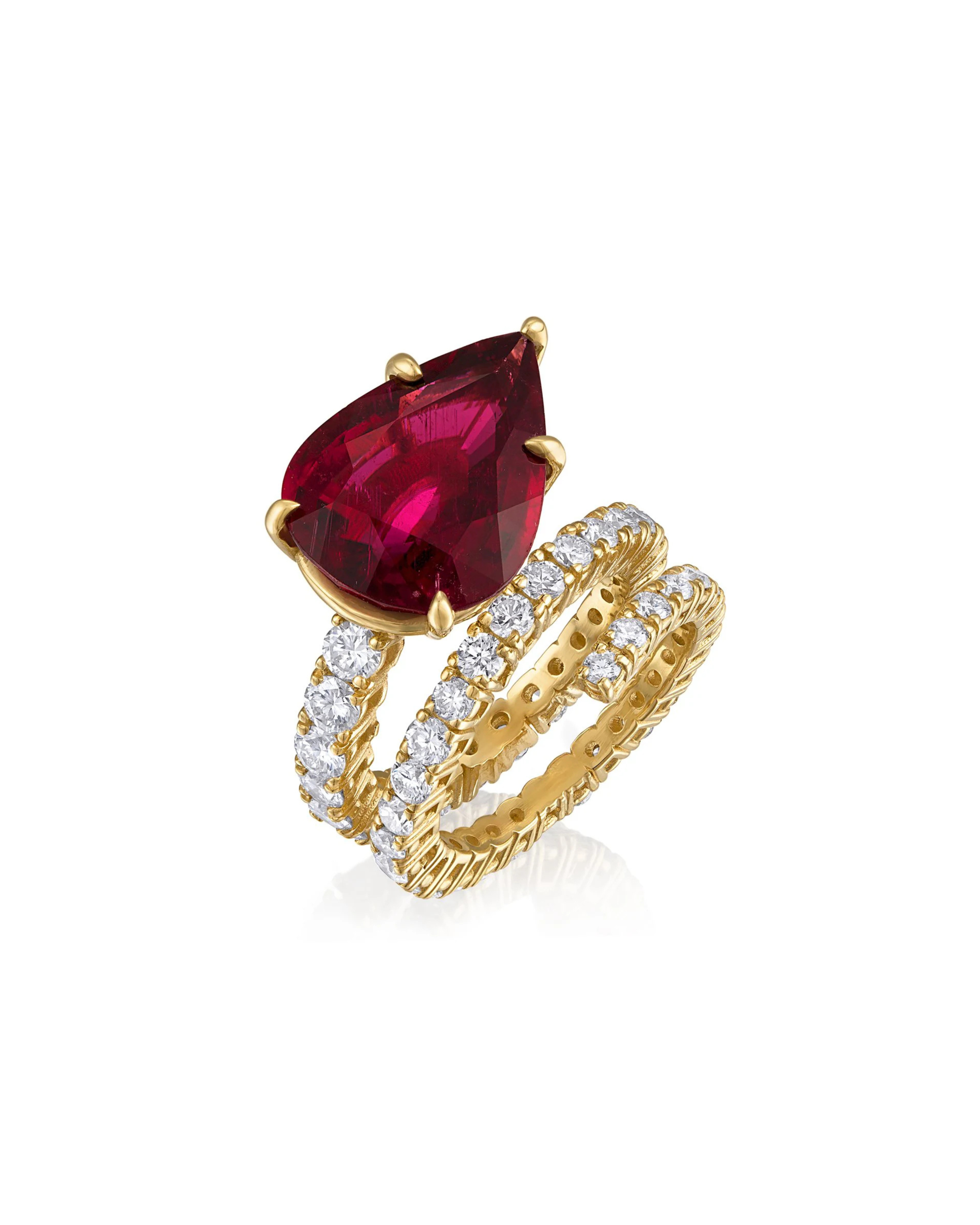 Rubellite and Diamond Spiral Ring