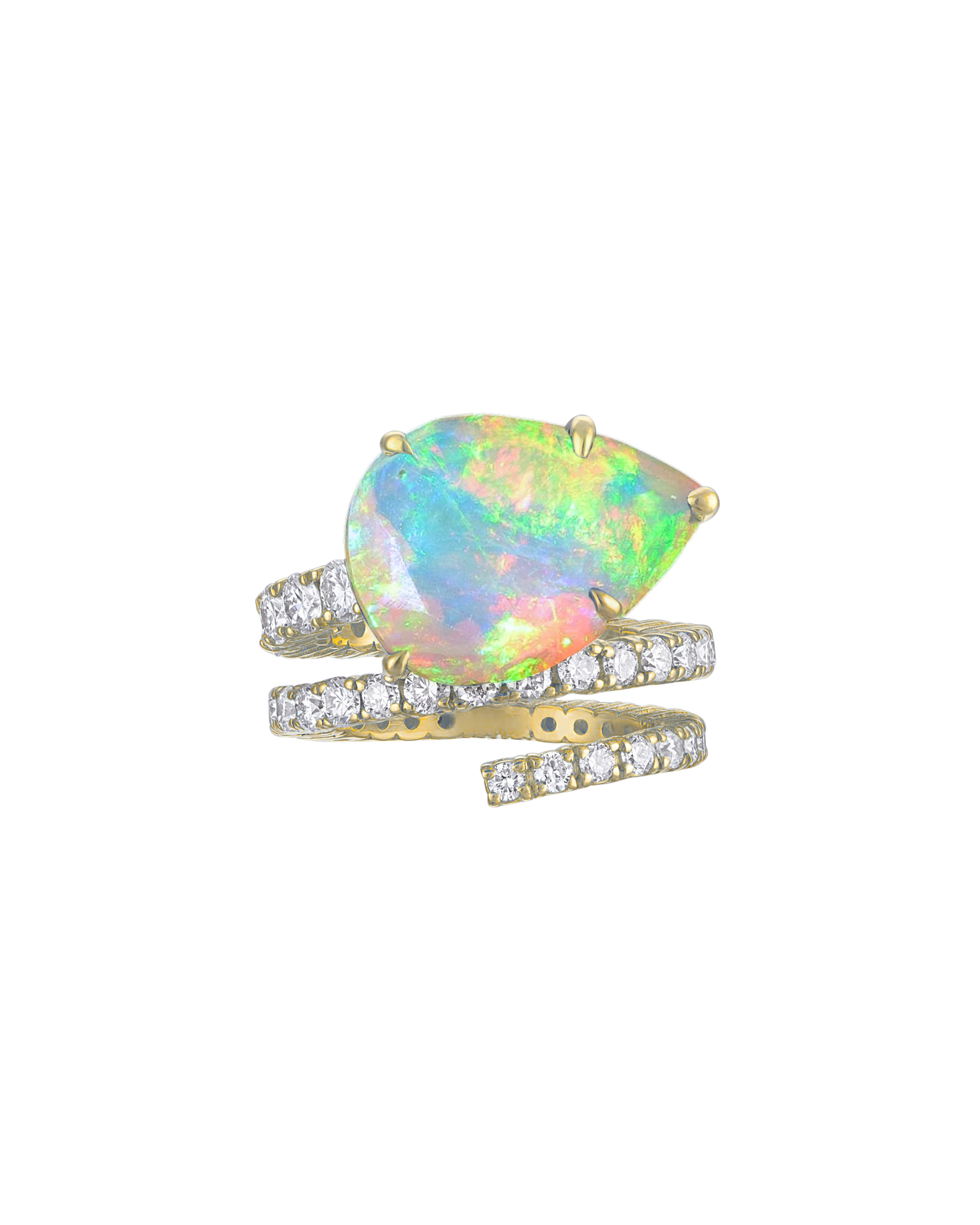 Opal & Diamond Spiral Ring