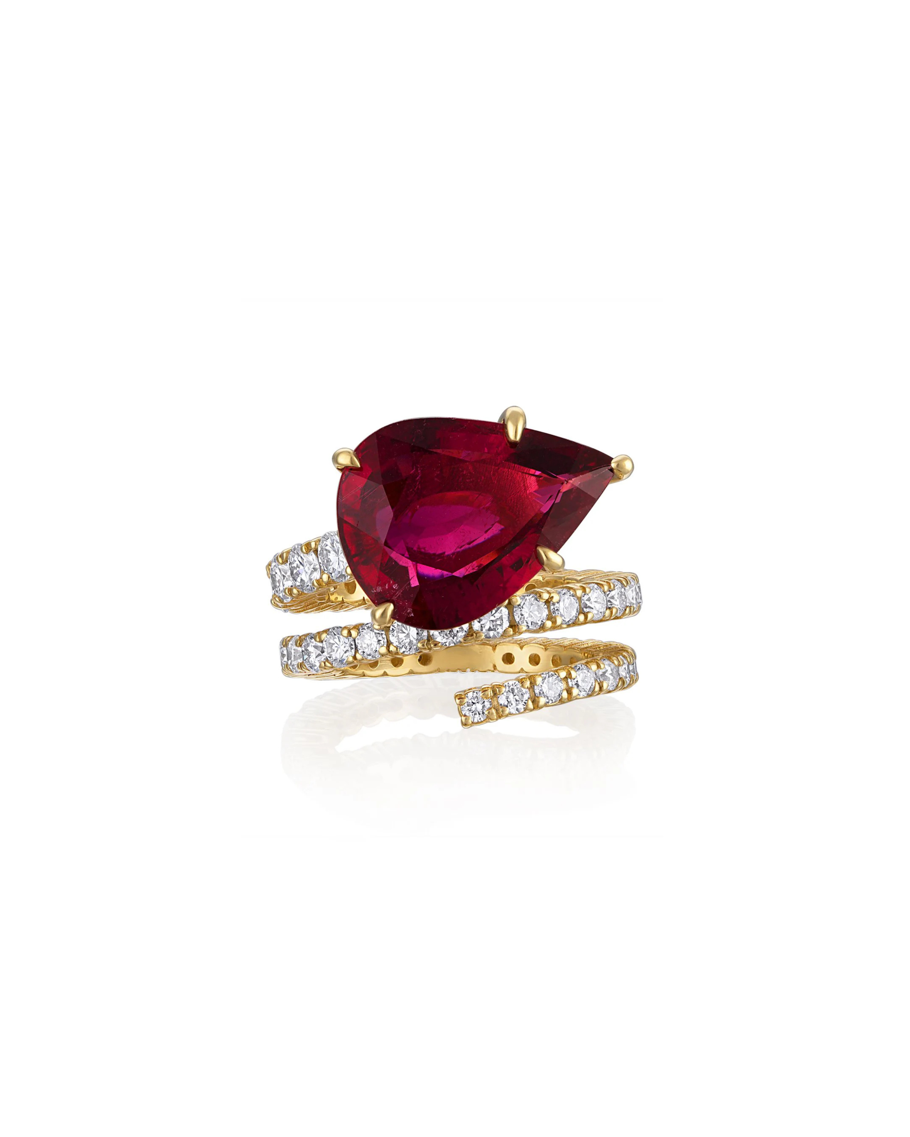 RUBELLITE AND DIAMOND SPIRAL RING