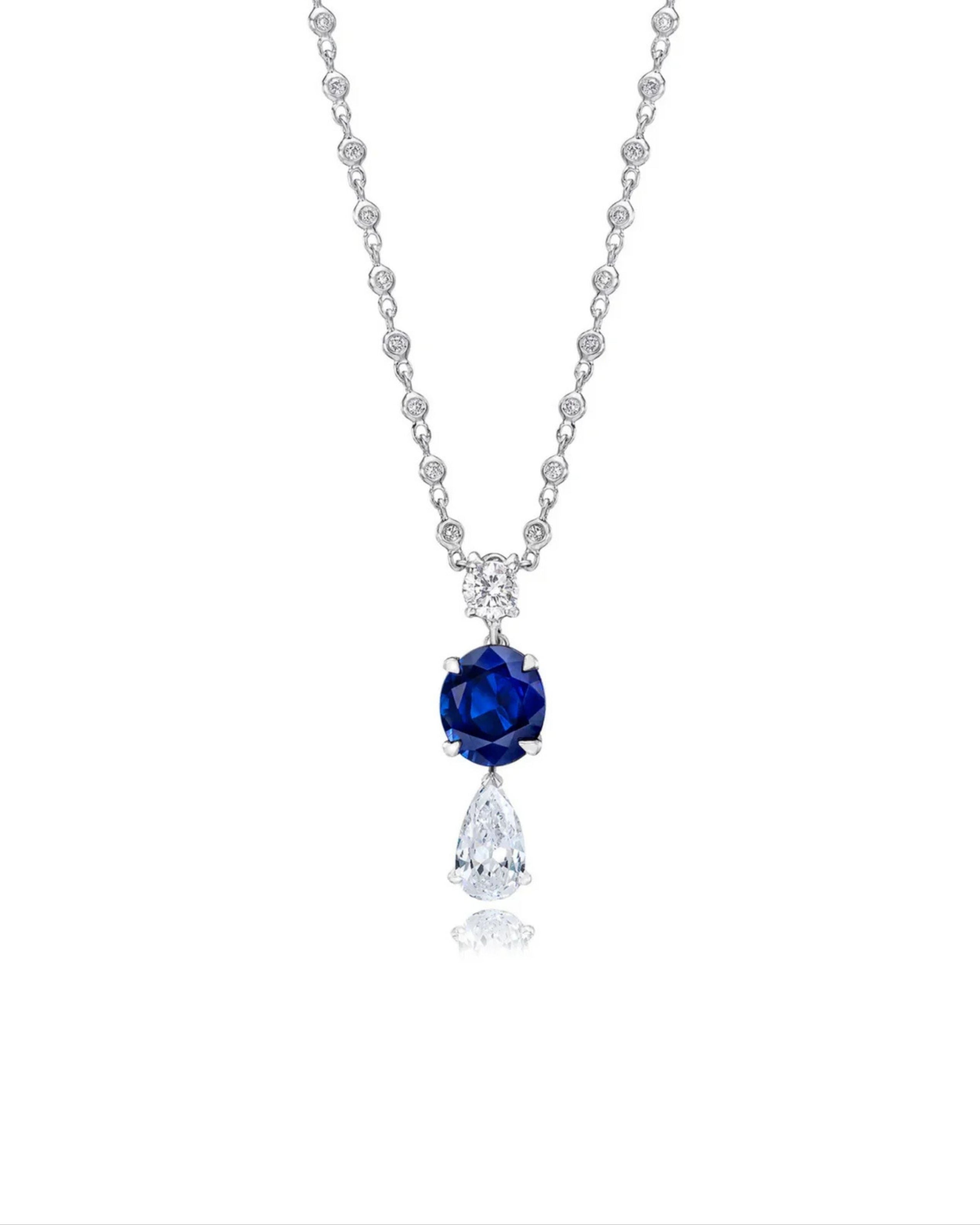 Sapphire Dangling Diamond Pendant Necklace