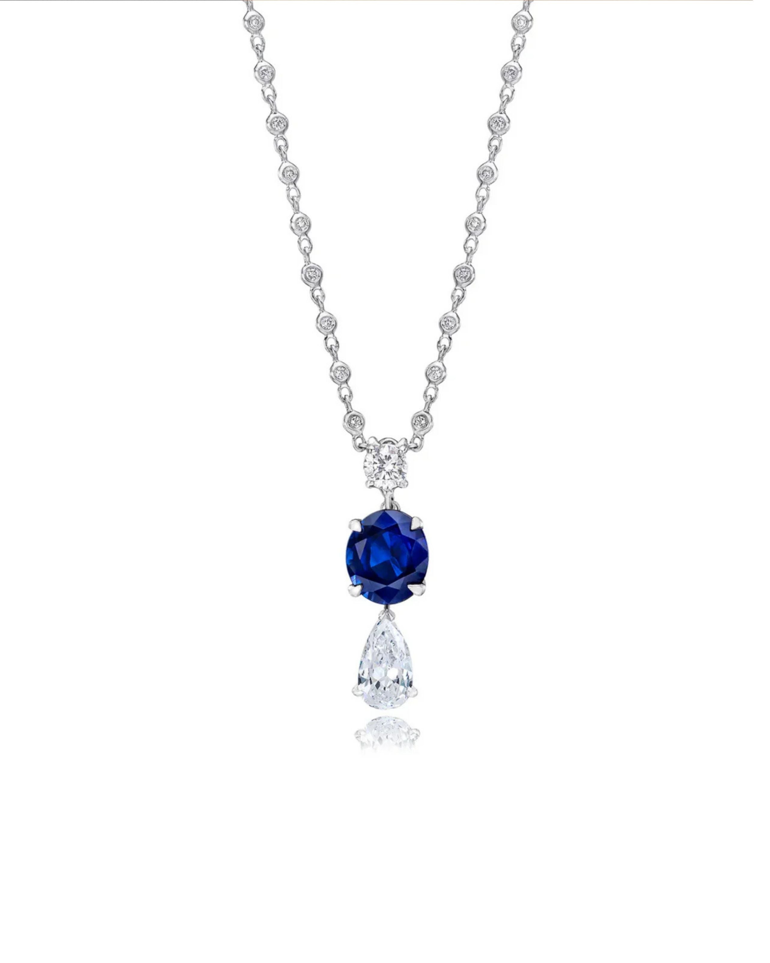 Sapphire Dangling Diamond Pendant Necklace