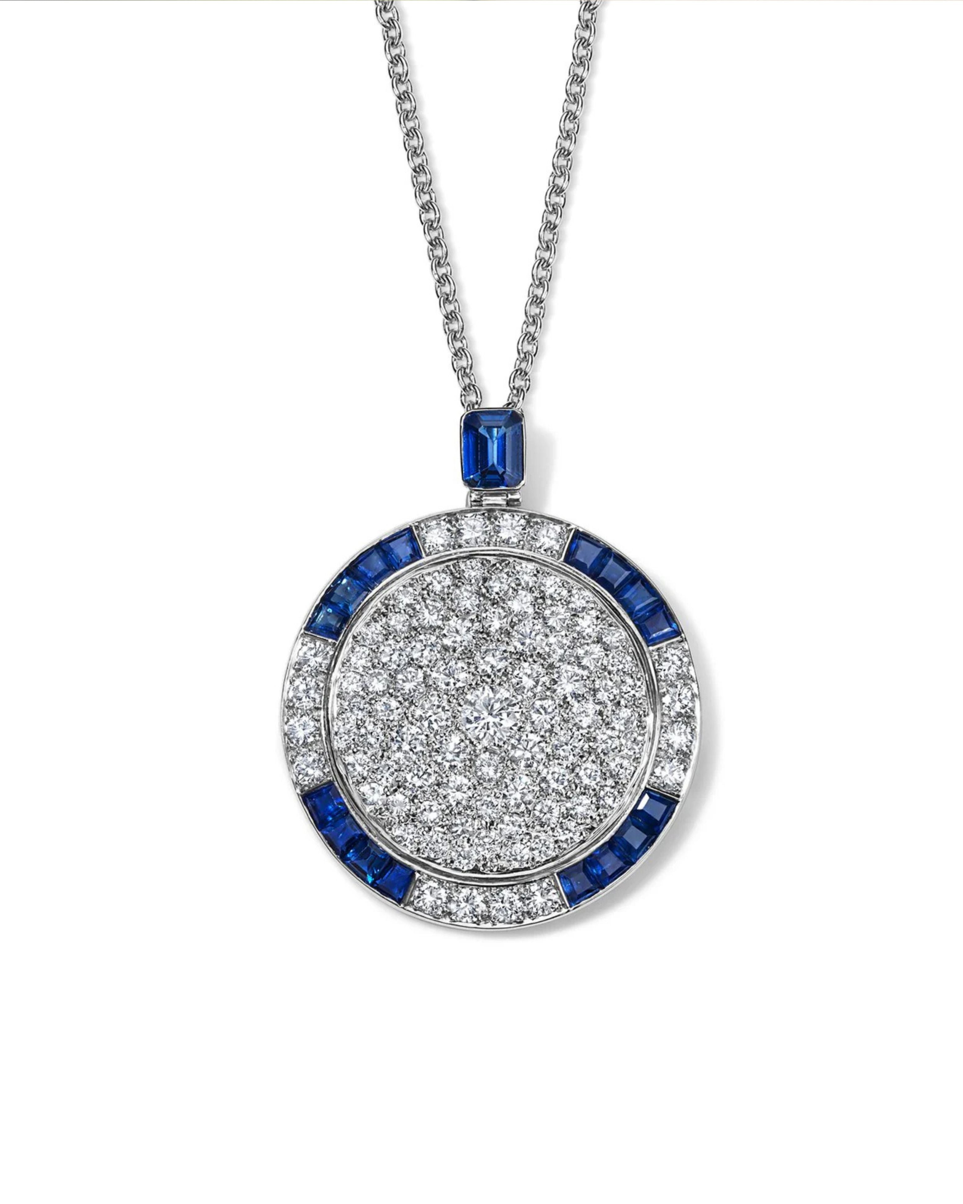 Sapphire Diamond Large Deco Medallion Necklace