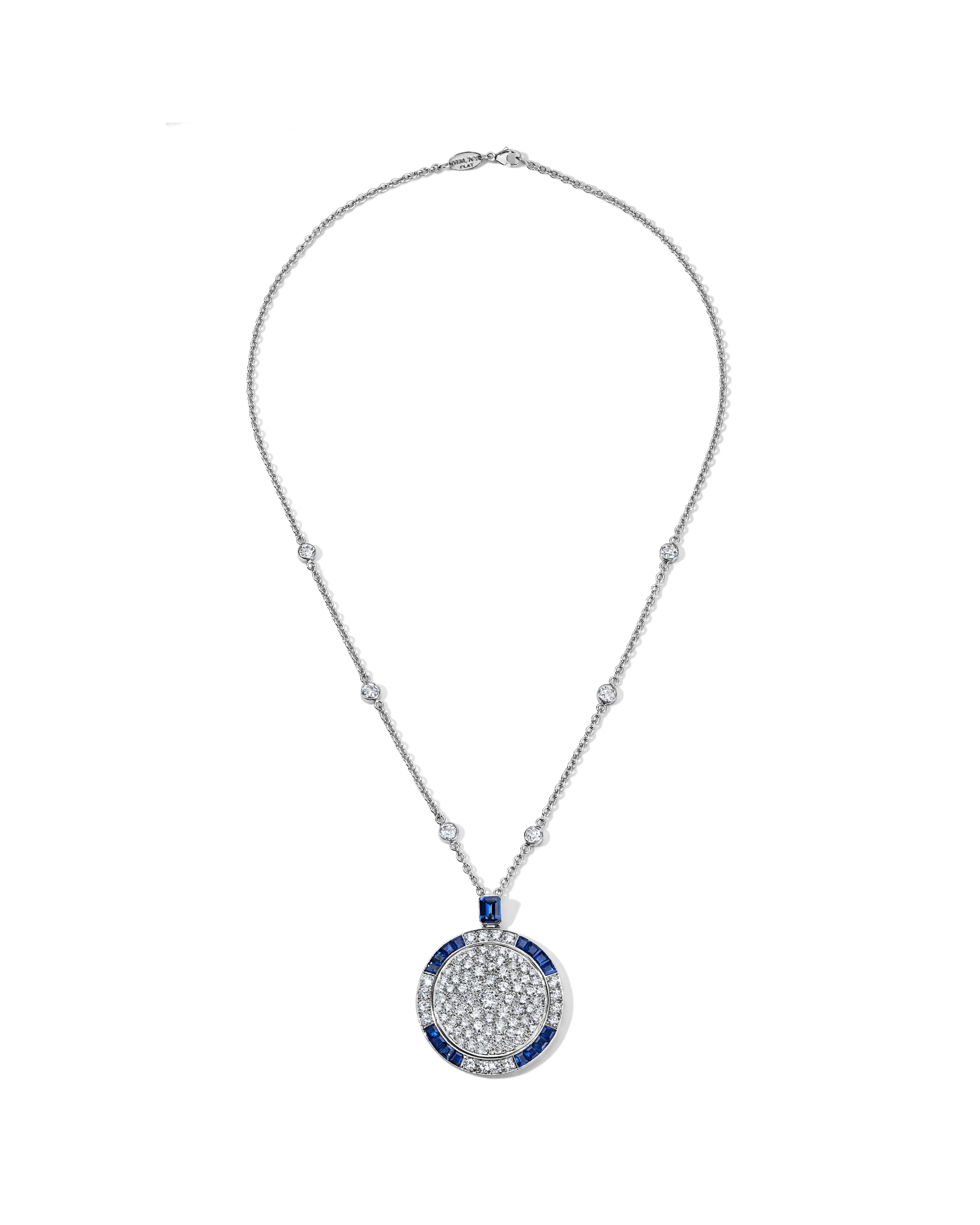 Sapphire Diamond Large Deco Medallion Necklace