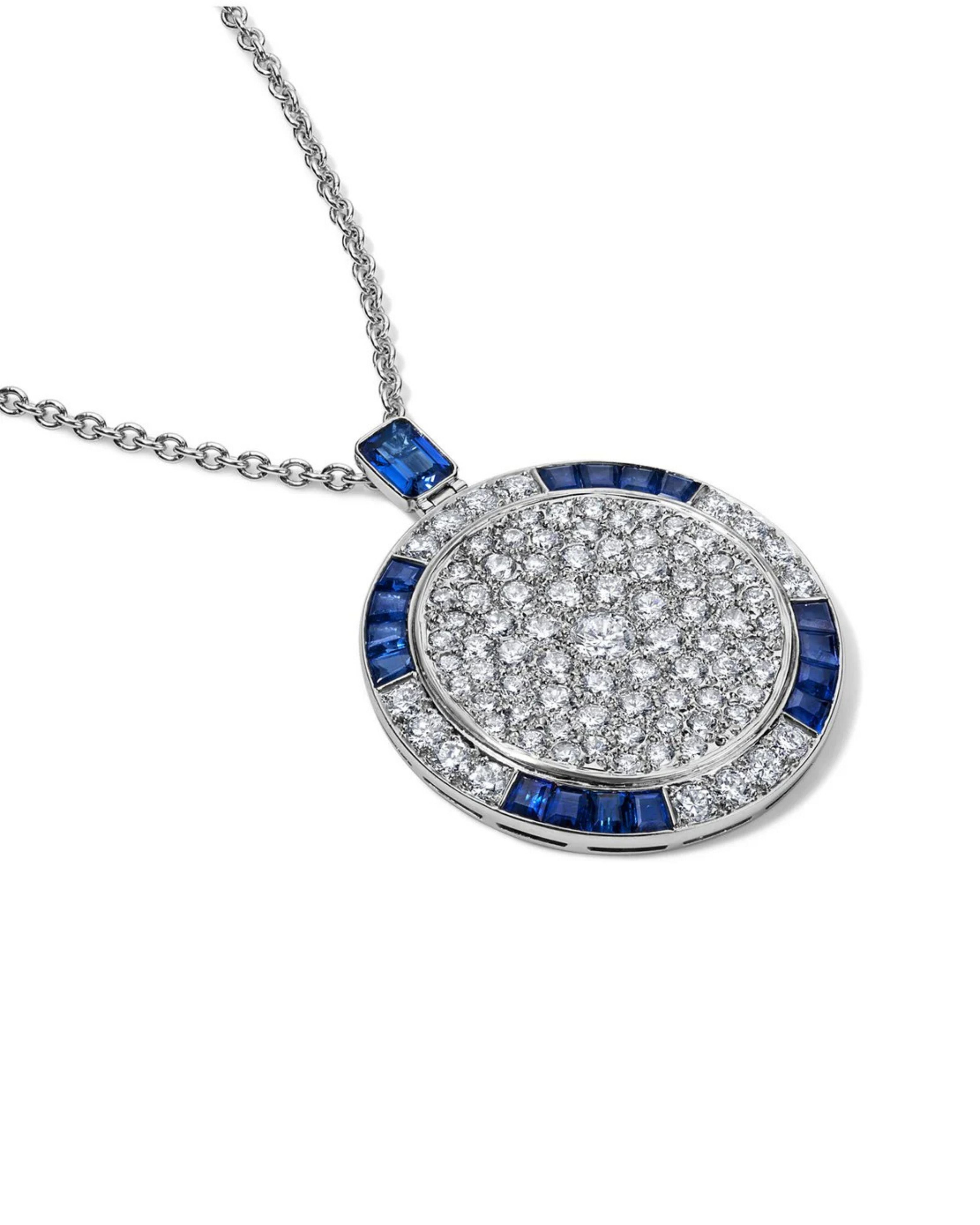 Sapphire Diamond Large Deco Medallion Necklace